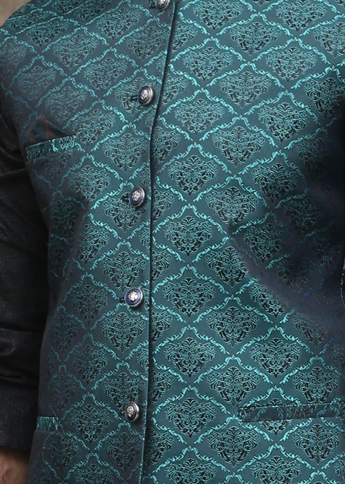 jamawar Waistcoat in Sea green by Maqsood Garments