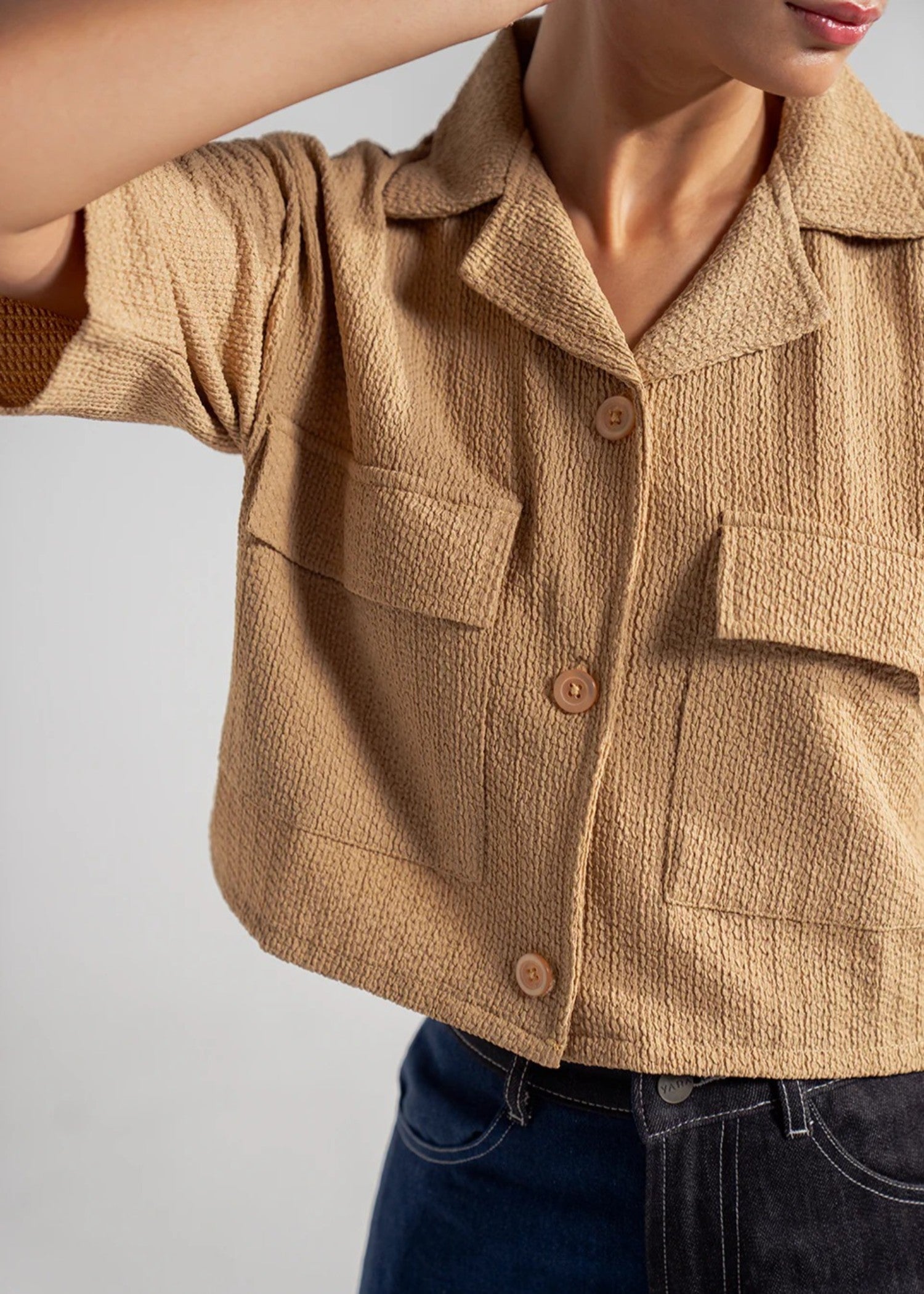 textured lawn Top in Beige