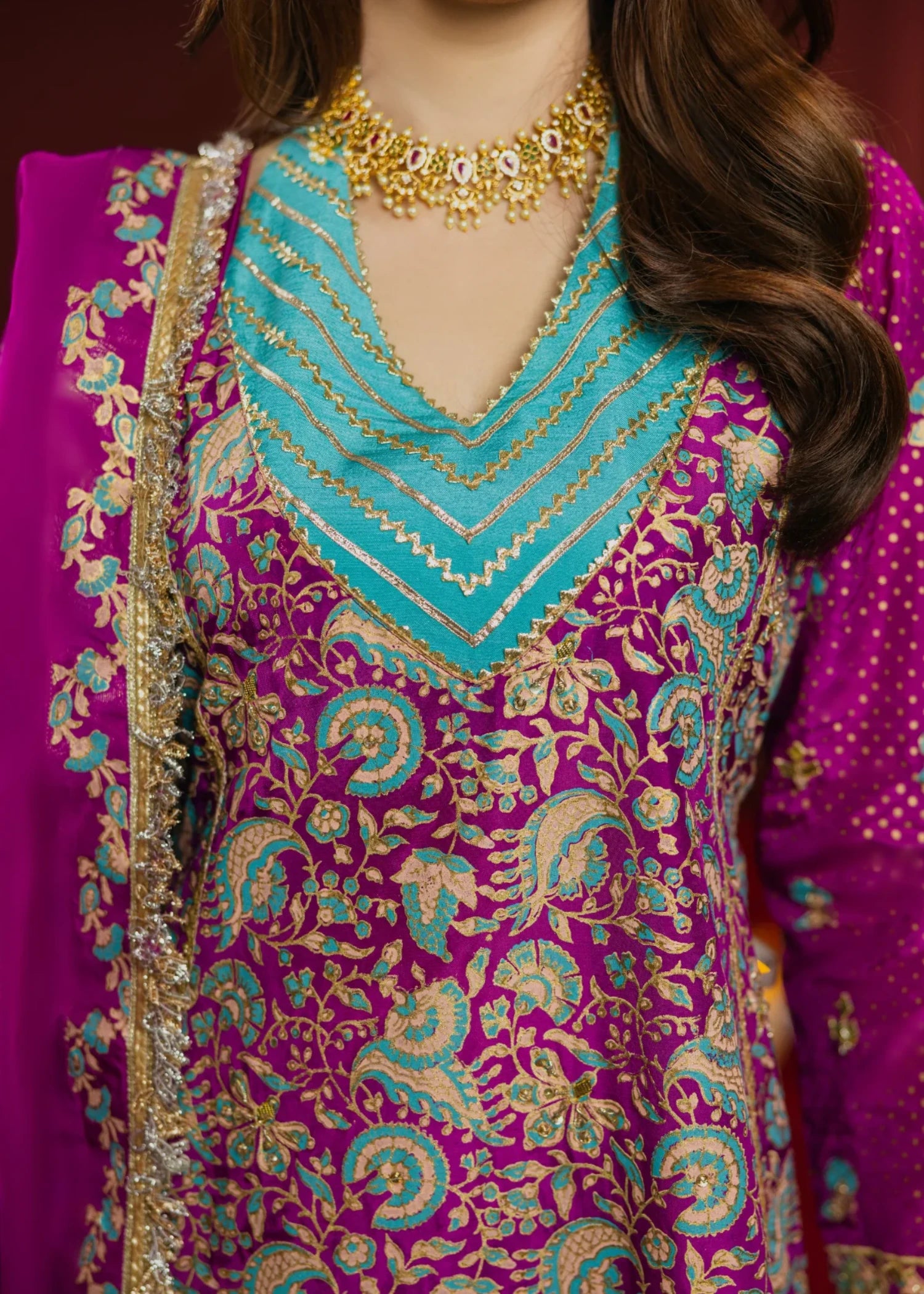 raw silk Unstitched in Magenta