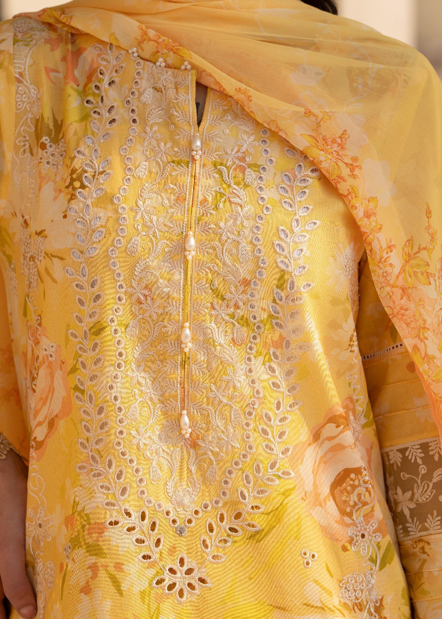 cambric Kurta Set in Pale yellow