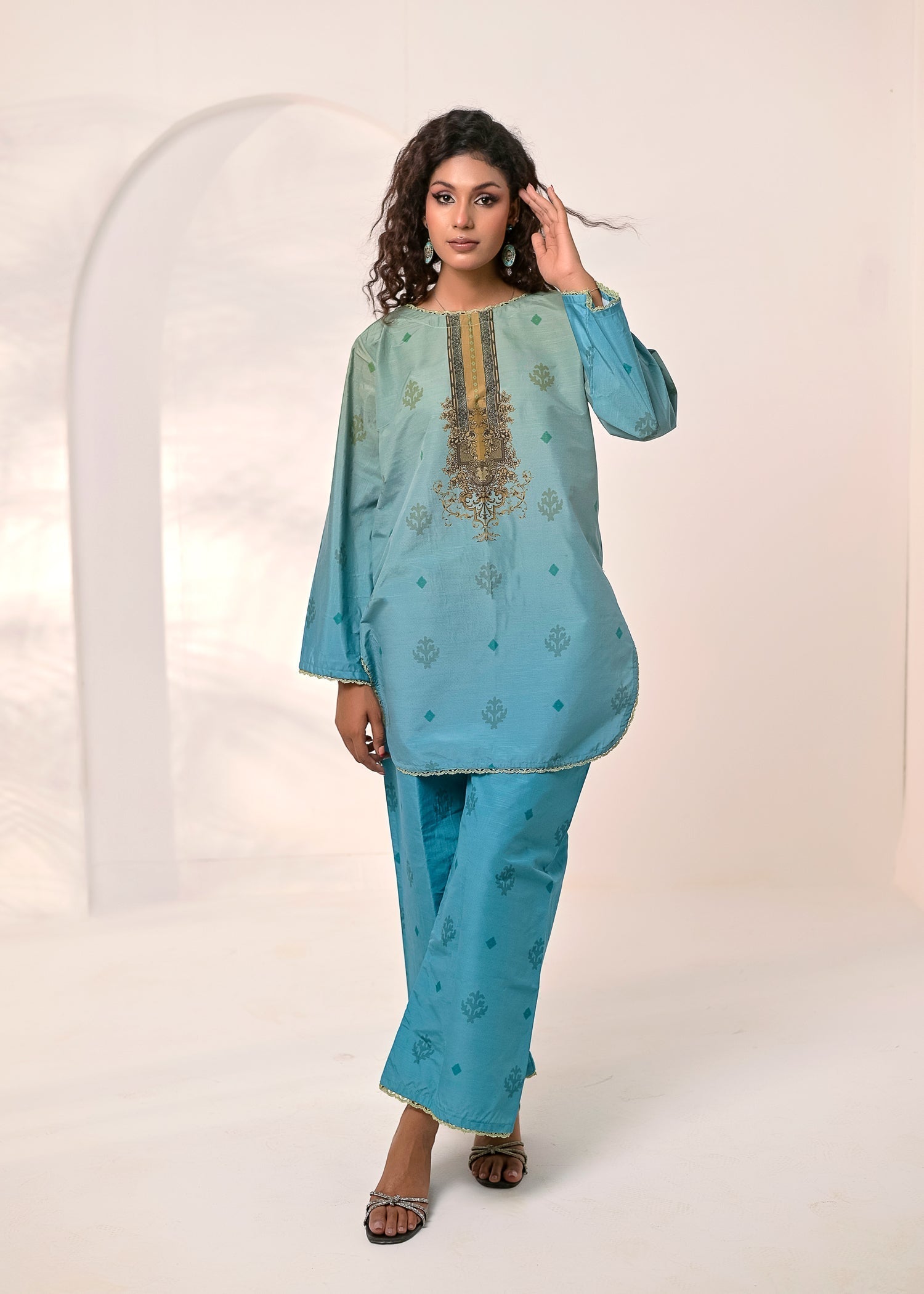 poly silk Co Ord Sets in Blue