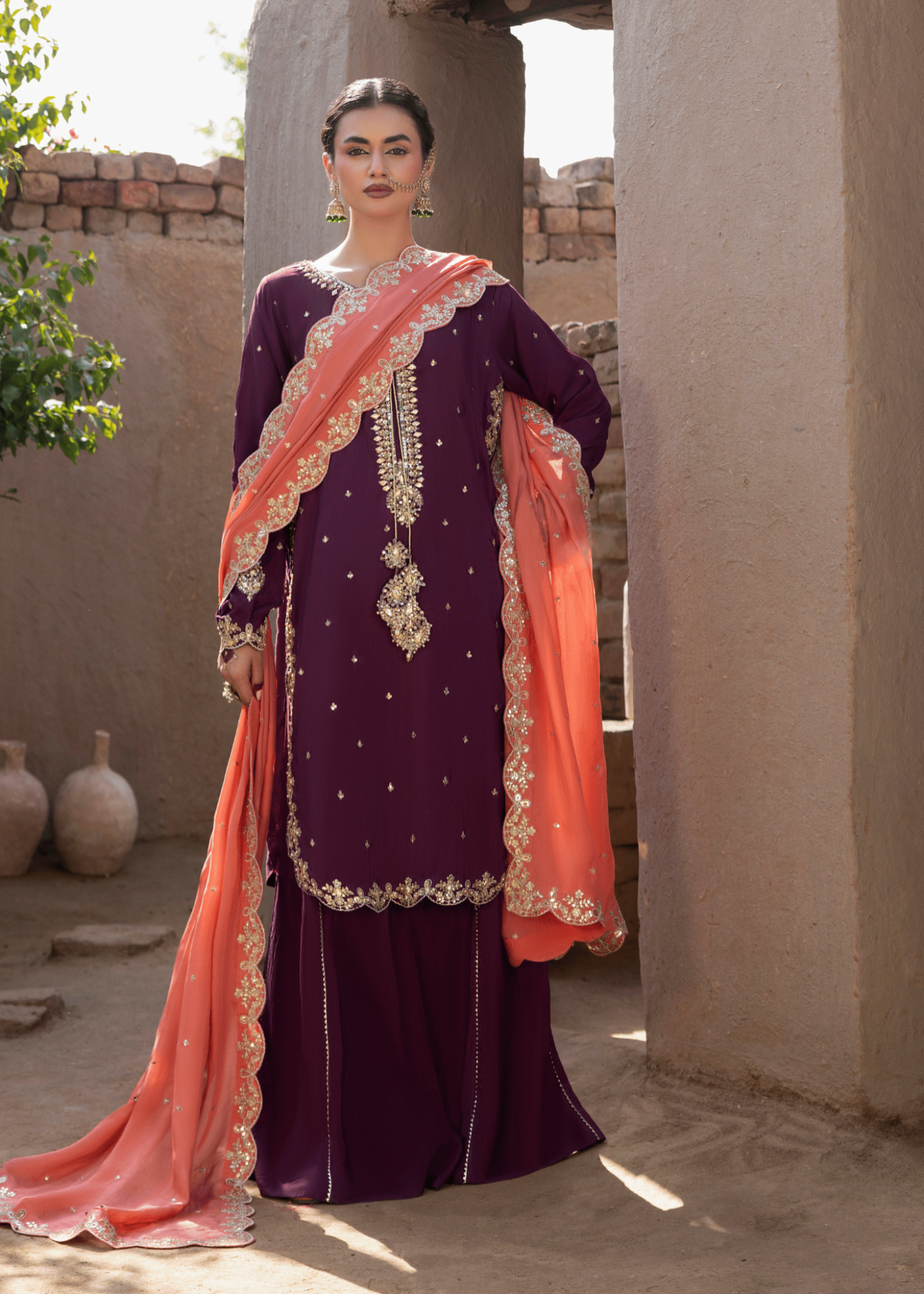 korean raw silk Kurta Set in Purple