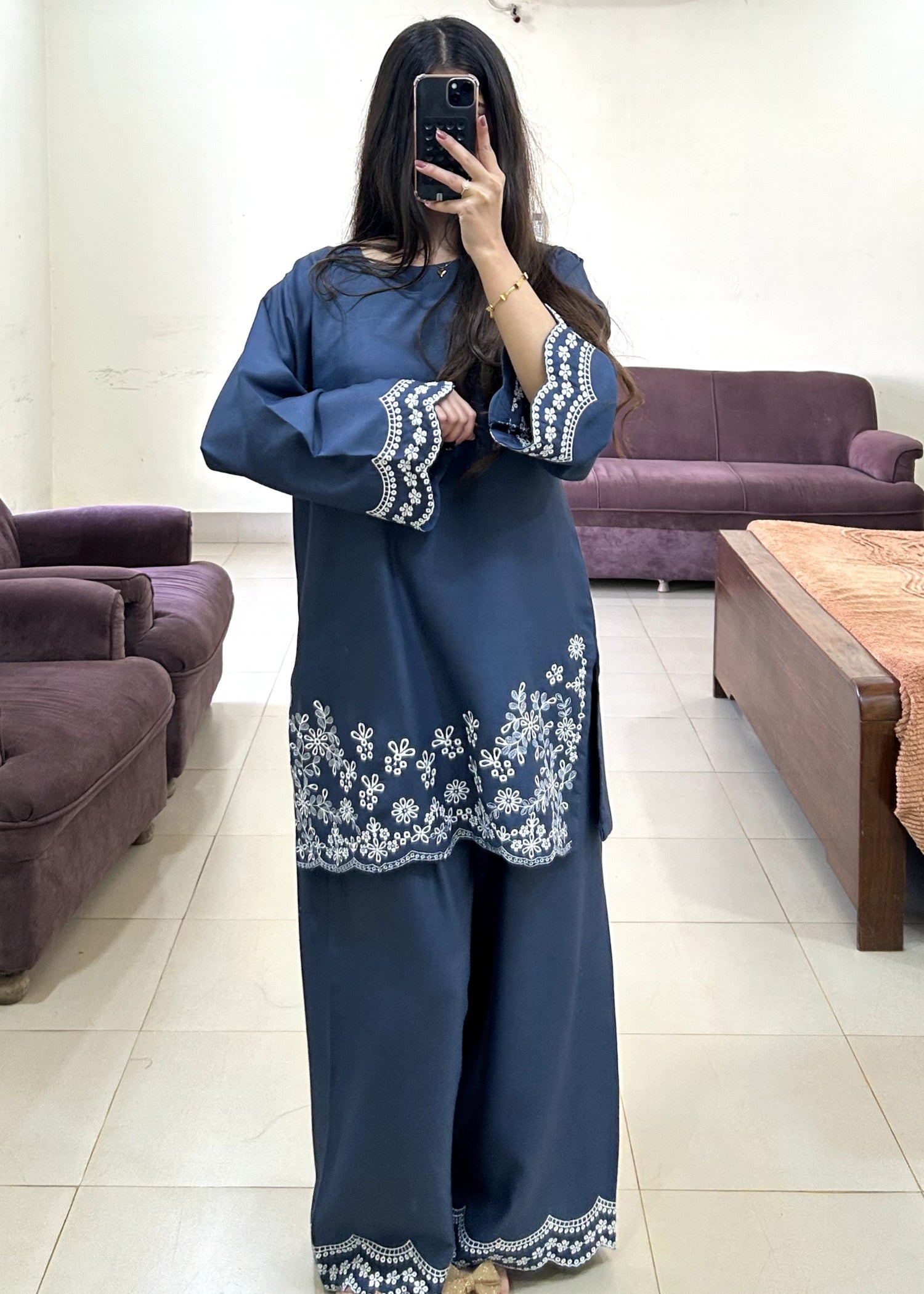 marina Kurta Set in Steel blue
