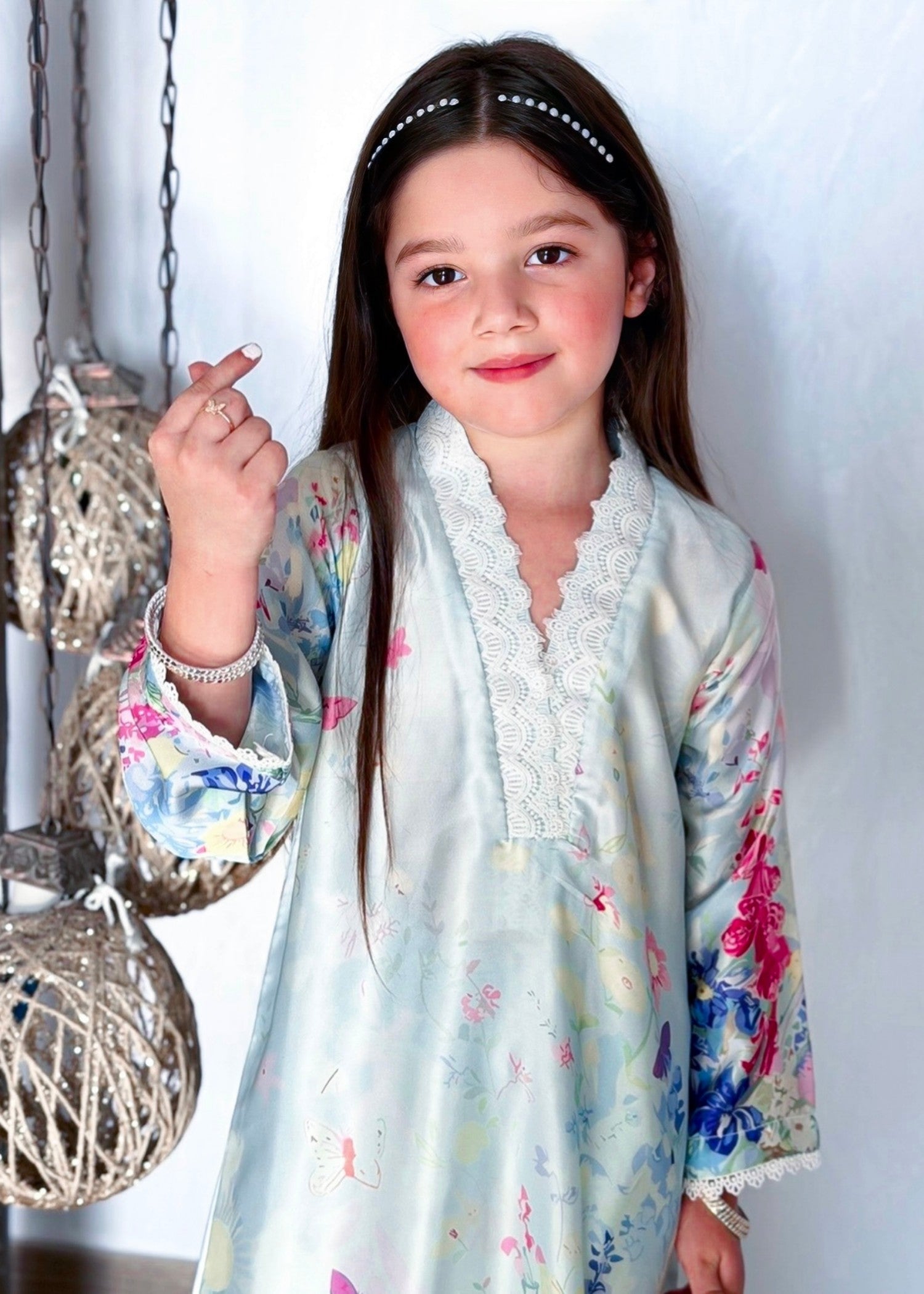 silk Kaftan in Ice blue