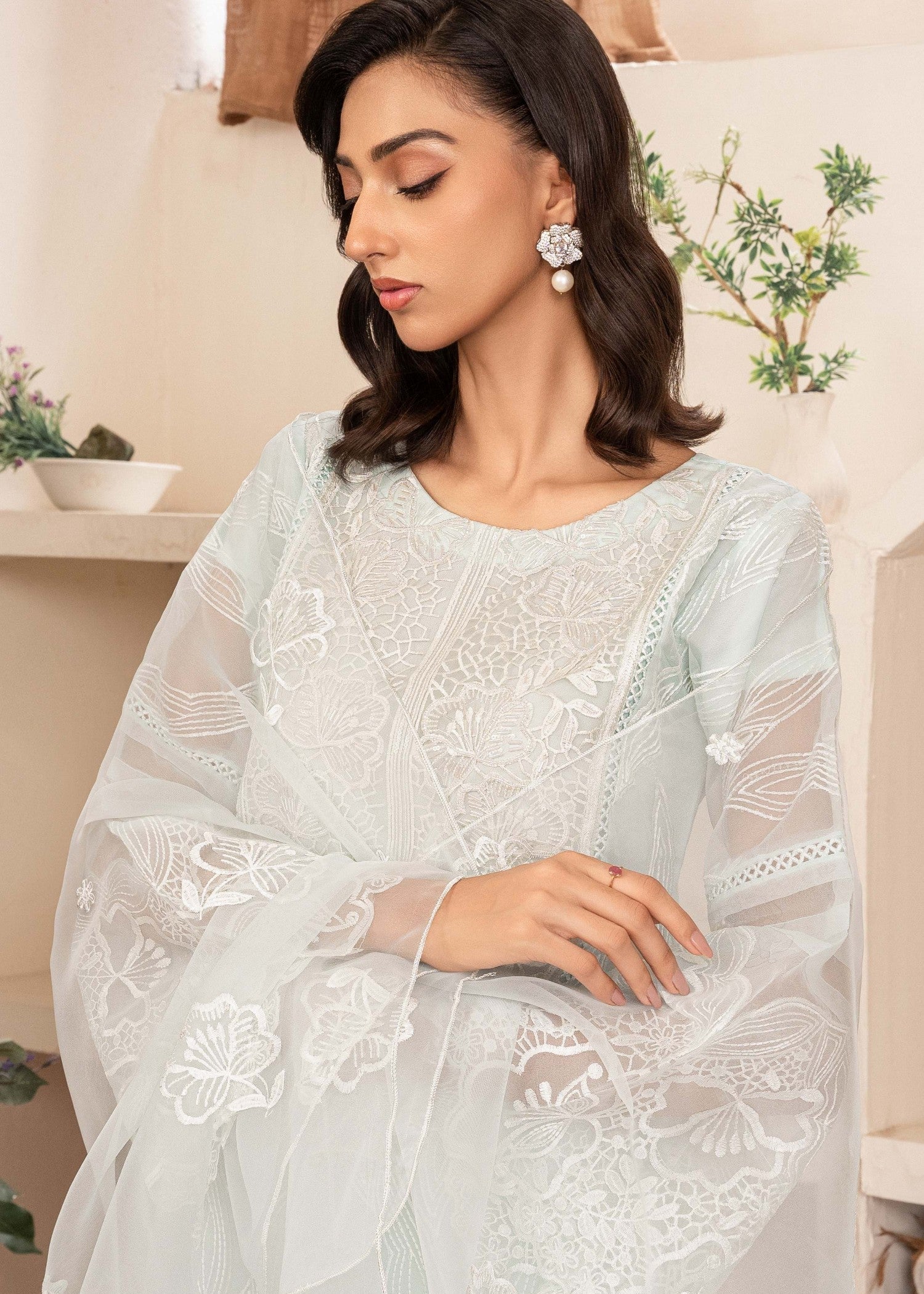 organza Kurta Set in Light blue
