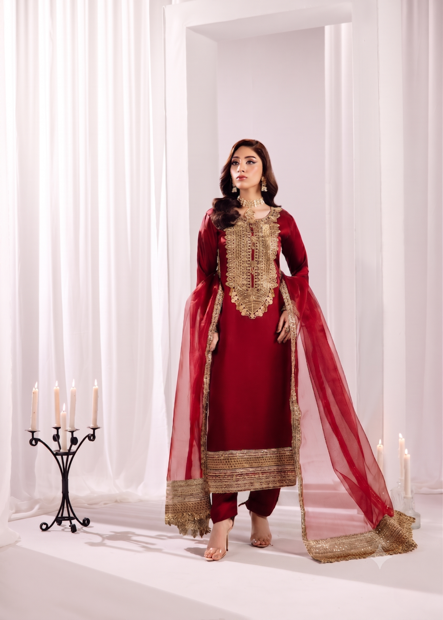 silk Kurta Set in Blood red