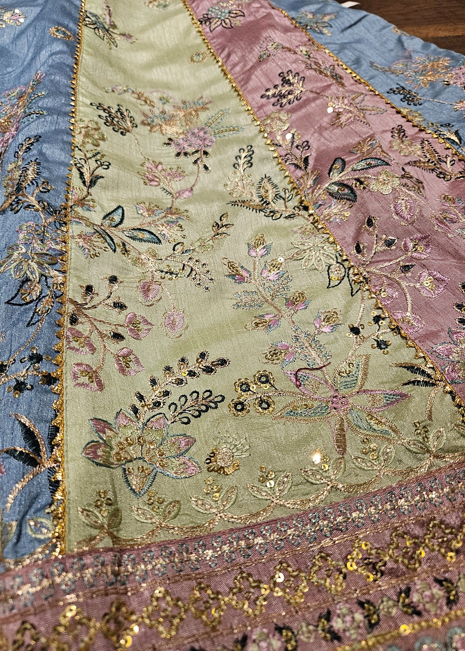 raw silk Lehenga in Mauve pink, multi