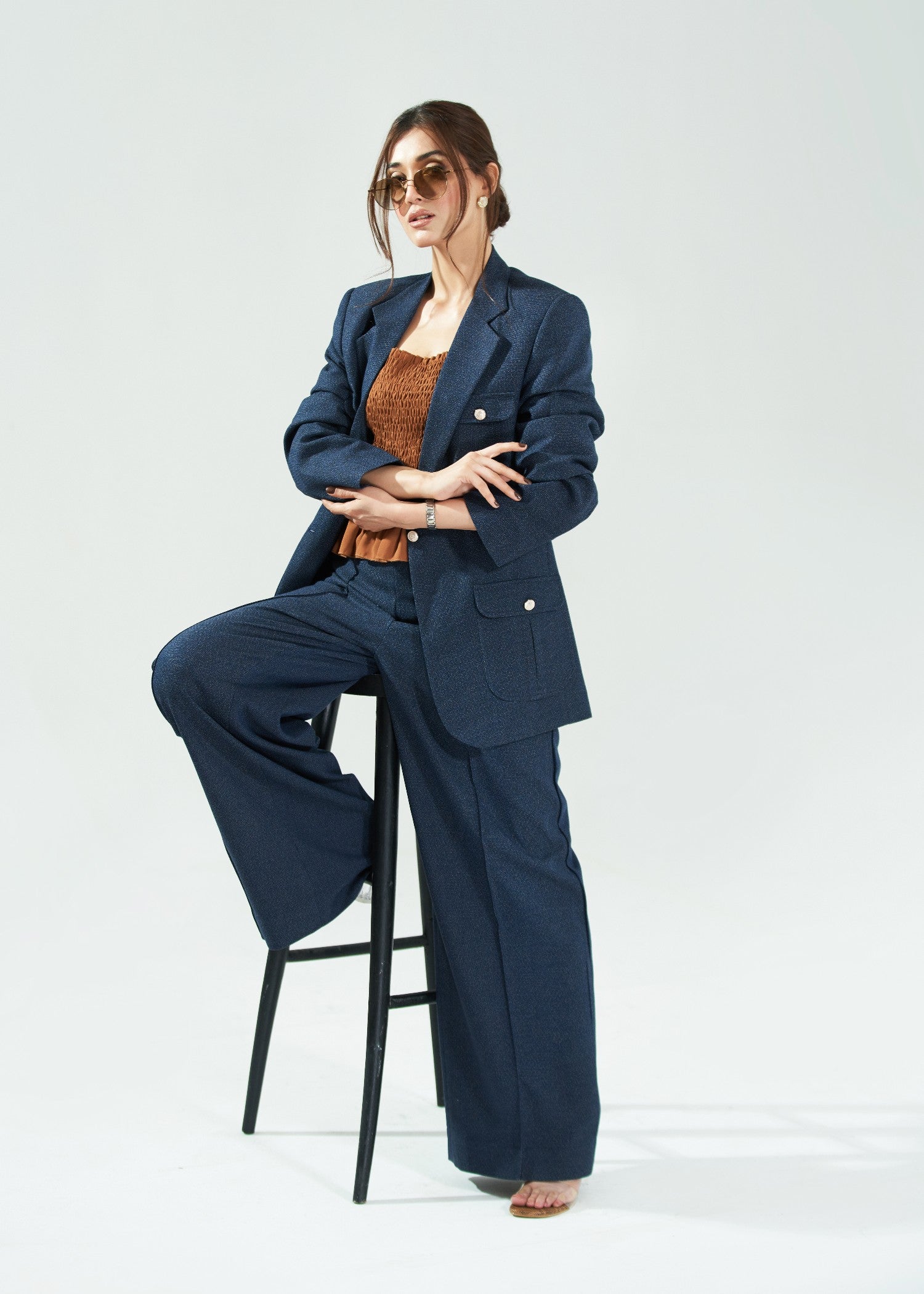 tweed wool Suits in Steel blue