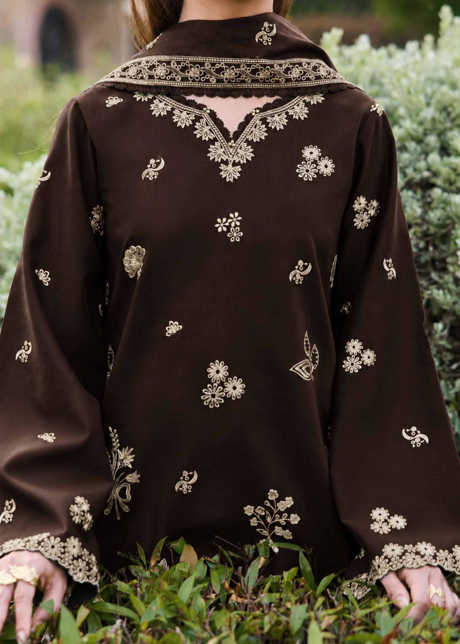 linen Kurta Set in Dark brown