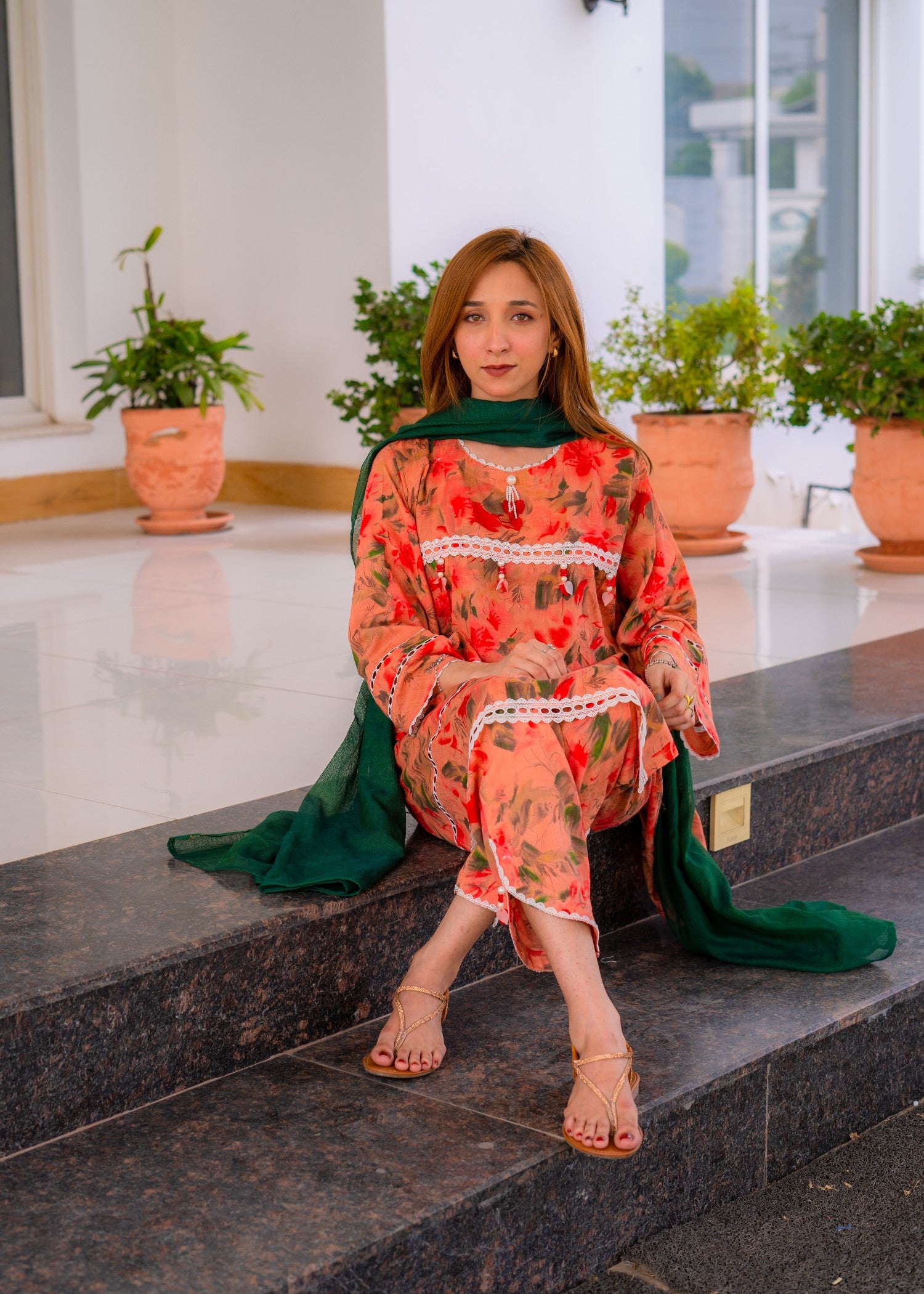 lawn Co Ord Sets in Sunset orange