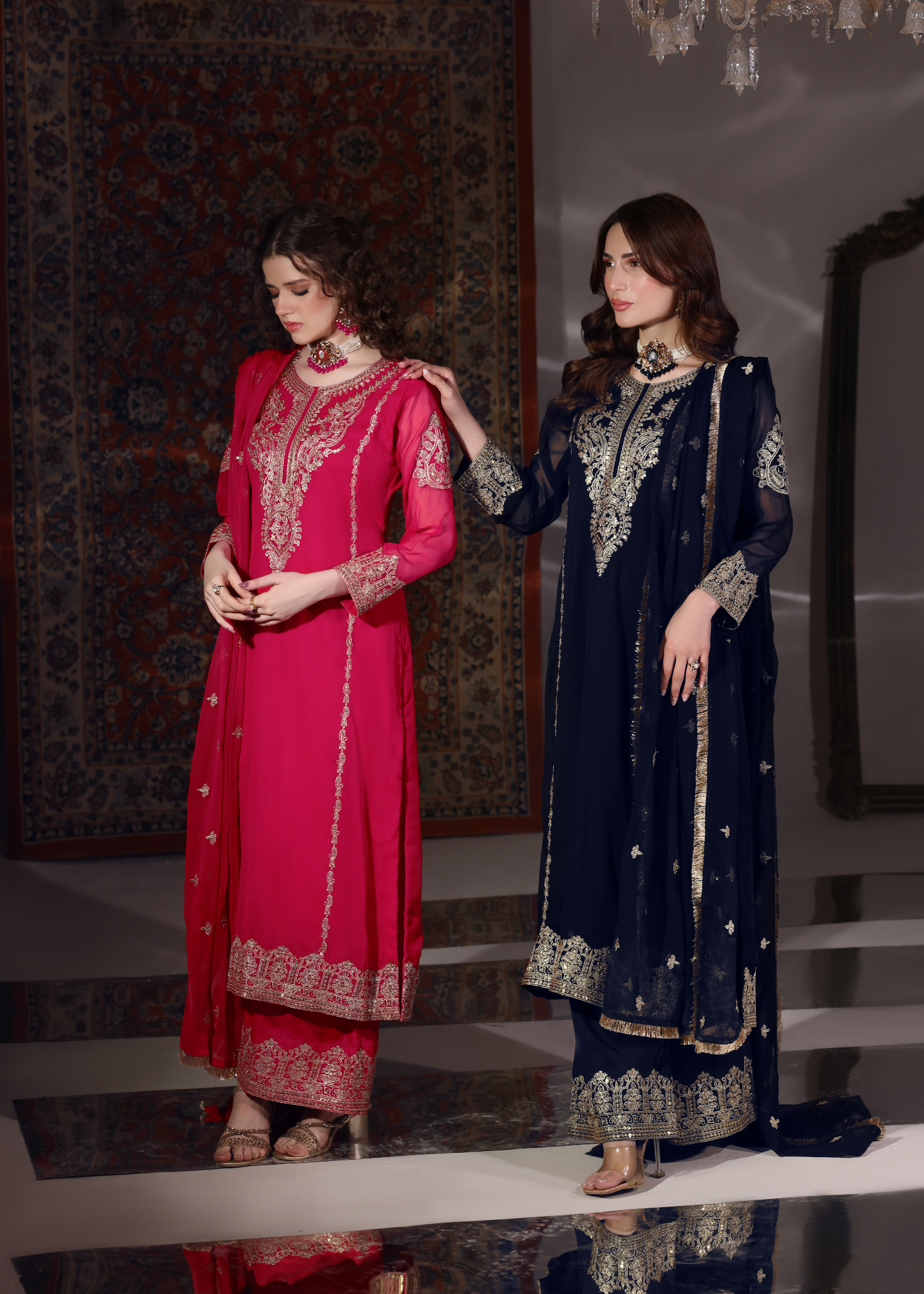 pk chiffon Kurta Set in Navy blue