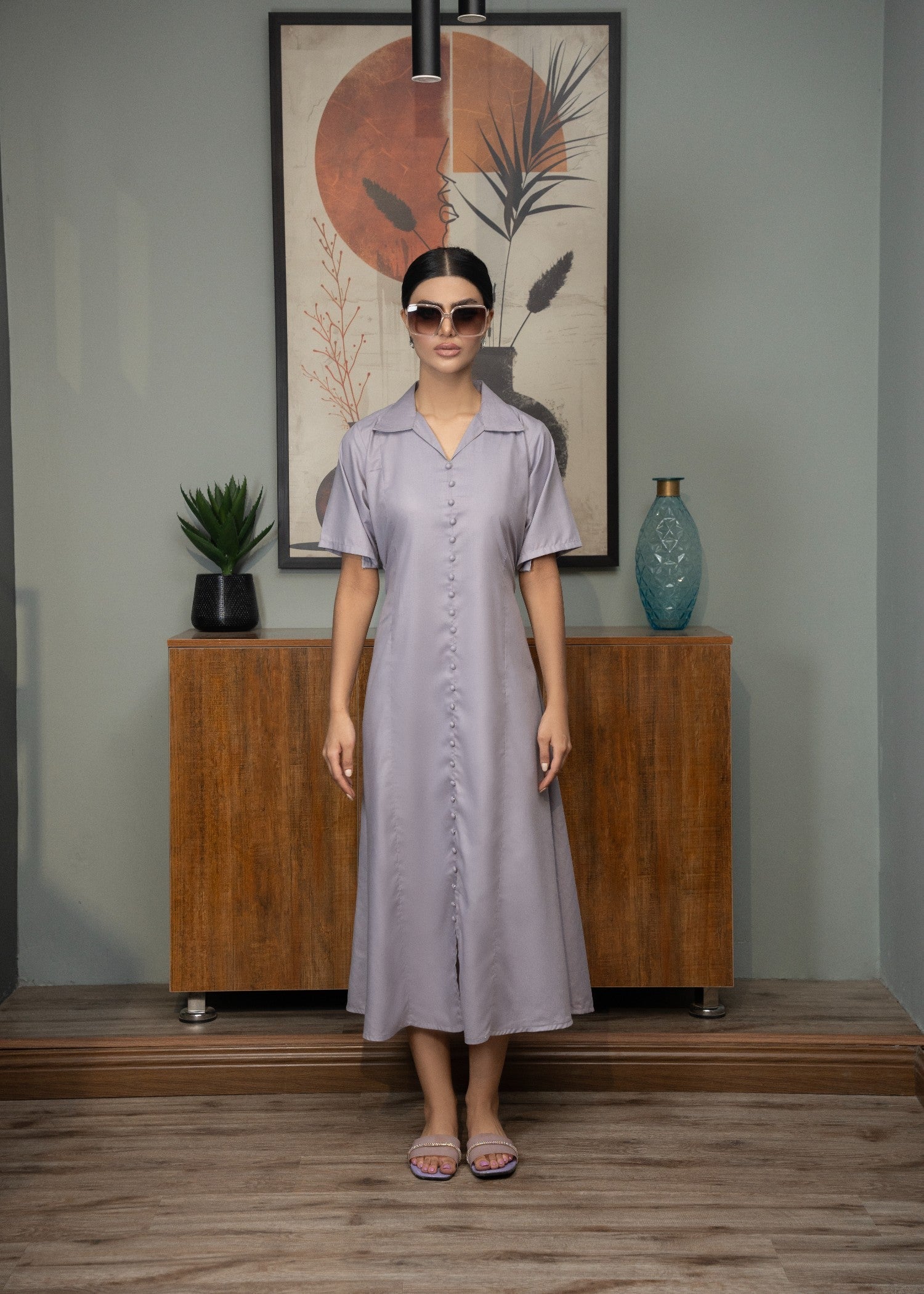 tropical Dress in Lavender grey