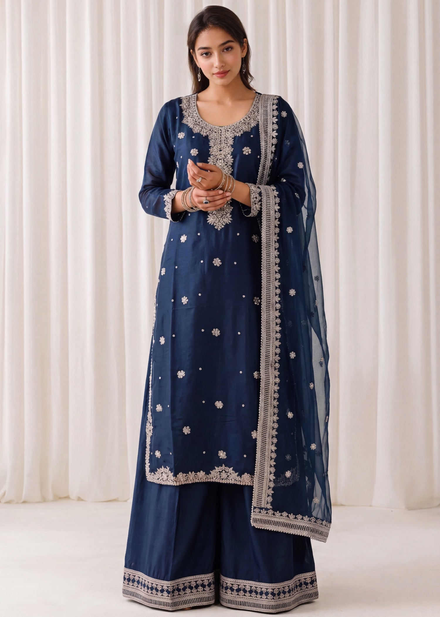 silk Sharara in Cobalt blue