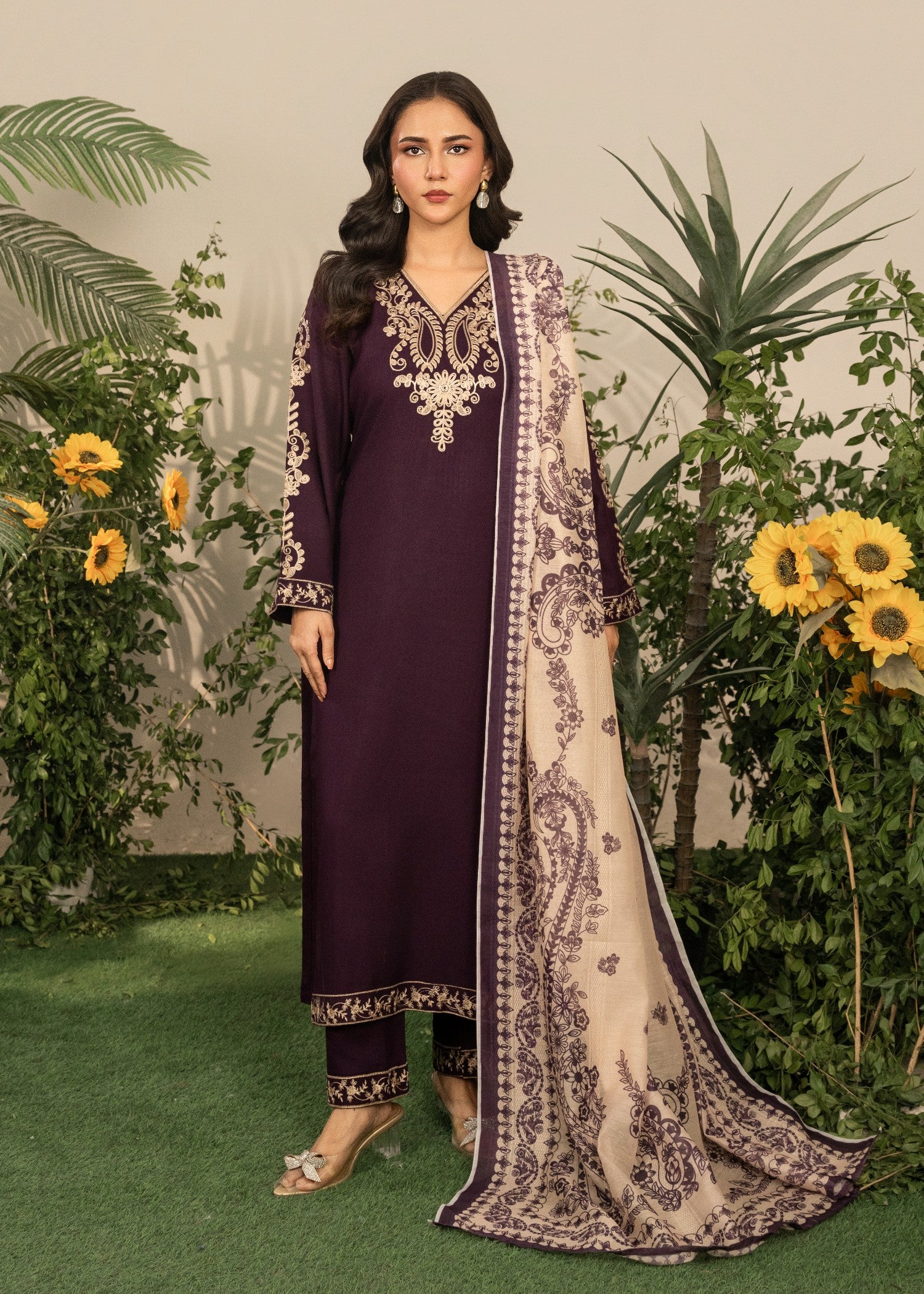 dhanak Kurta Set in Plum purple