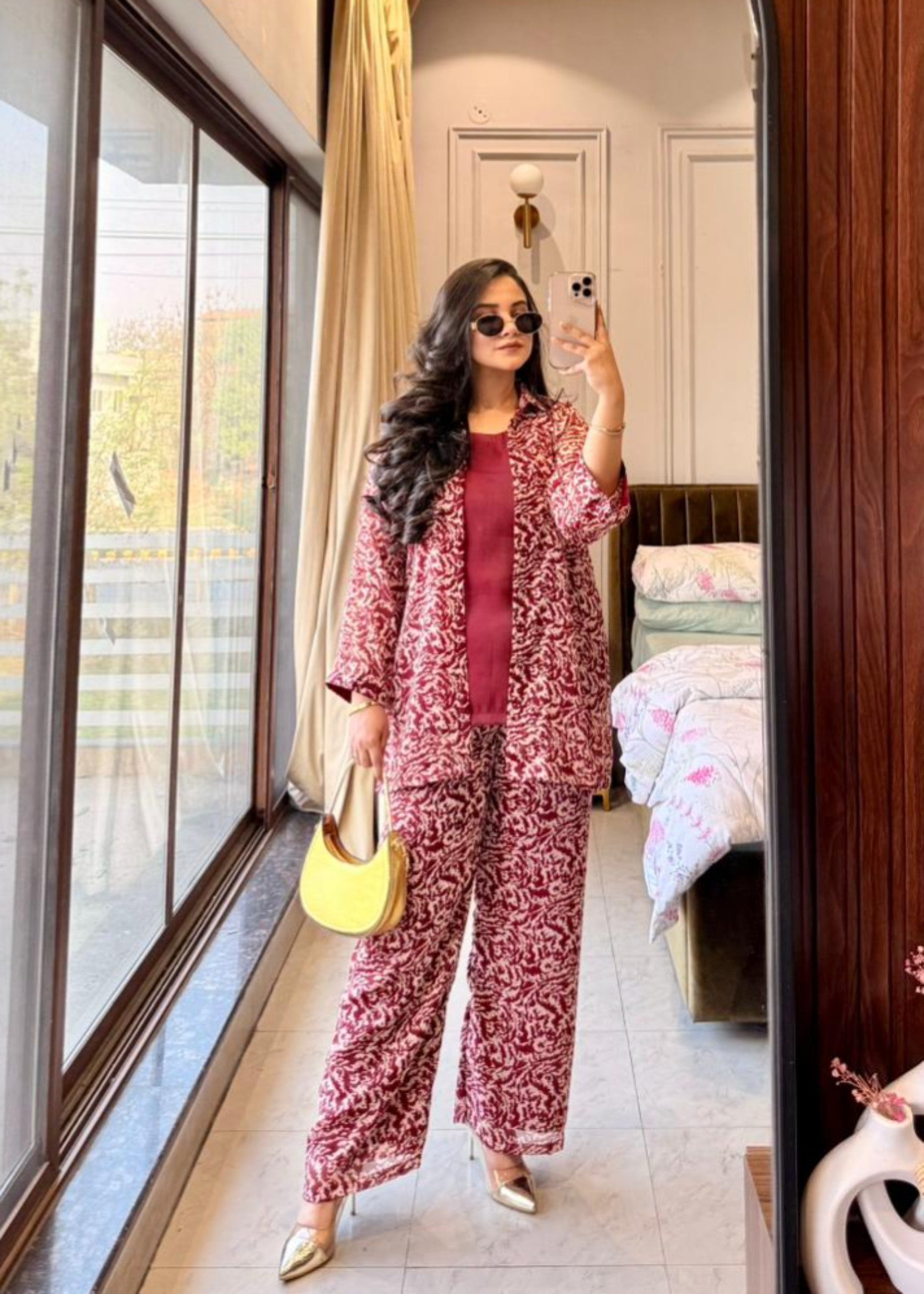 chiffon Co Ord Sets in Maroon