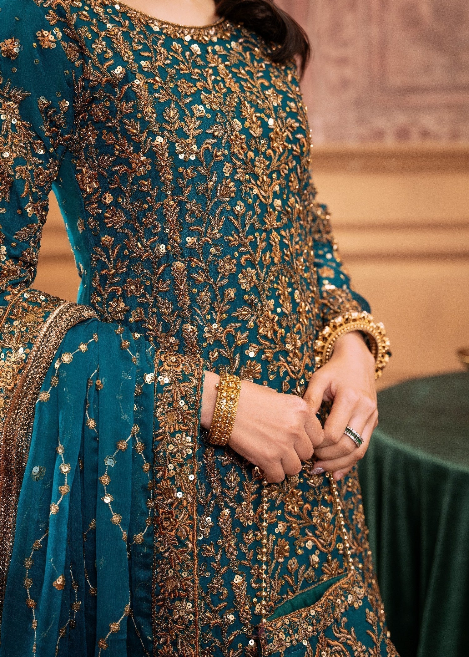 chiffon Lehenga in Teal
