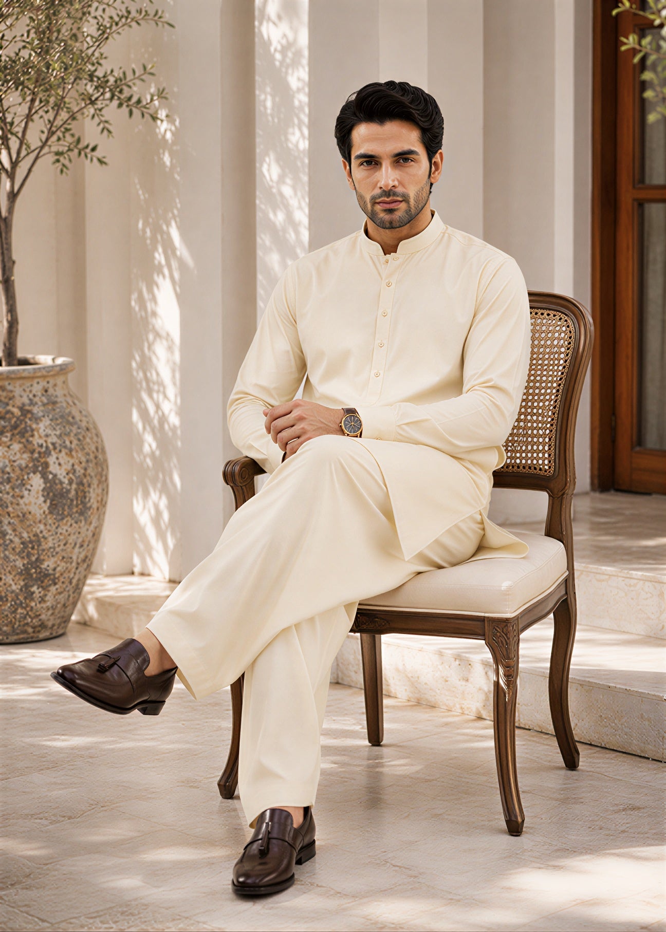 boski Shalwar Kameez in Cream by Waqar Mustafa