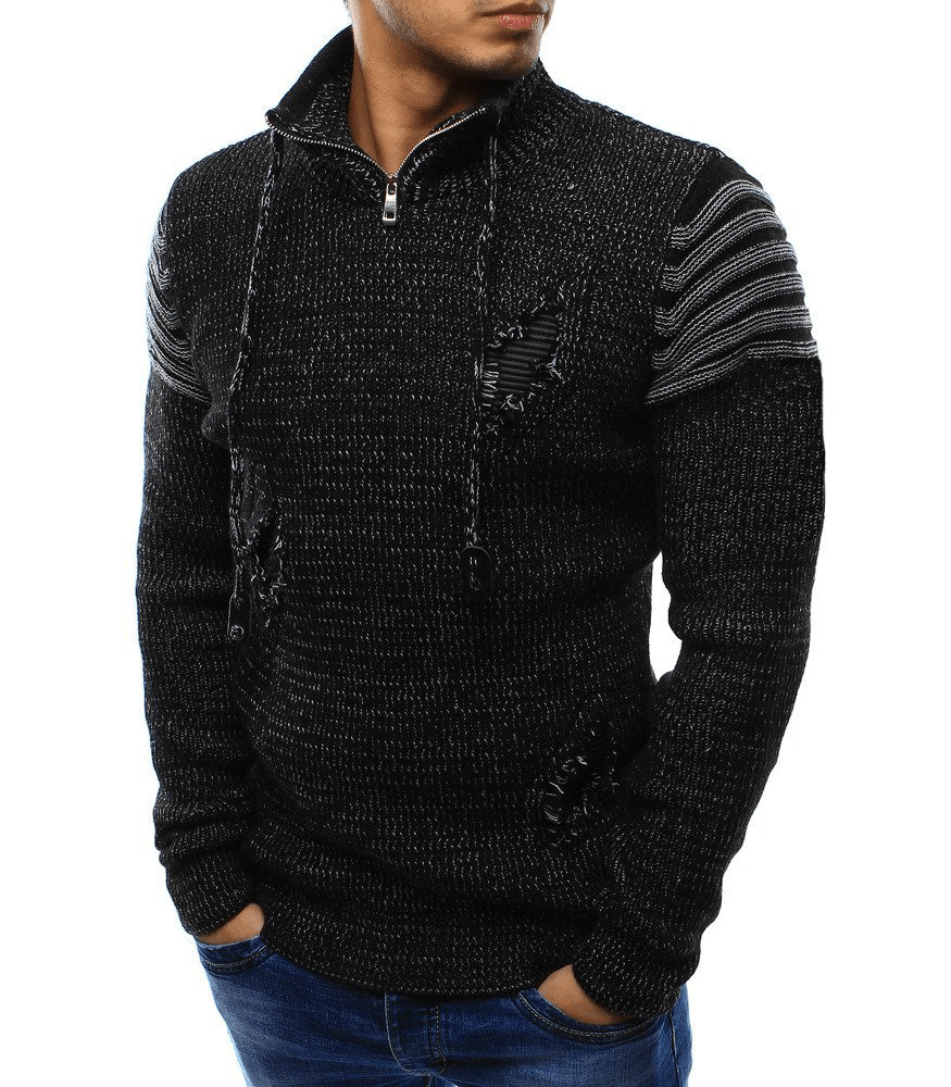 High Neck Zipper Broken Hole Fashion Trendy Sweater