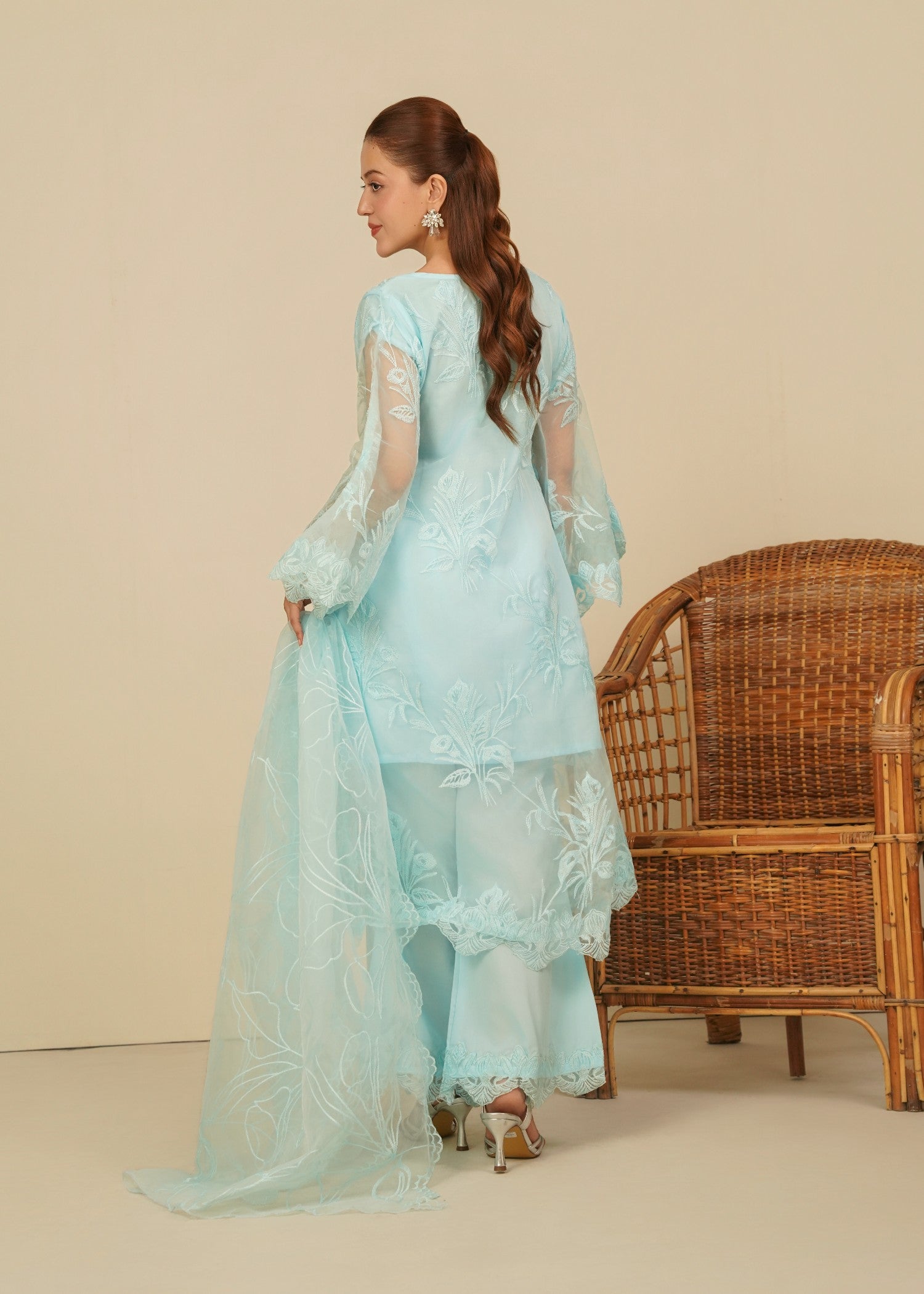 organza Short Frock in Ice blue
