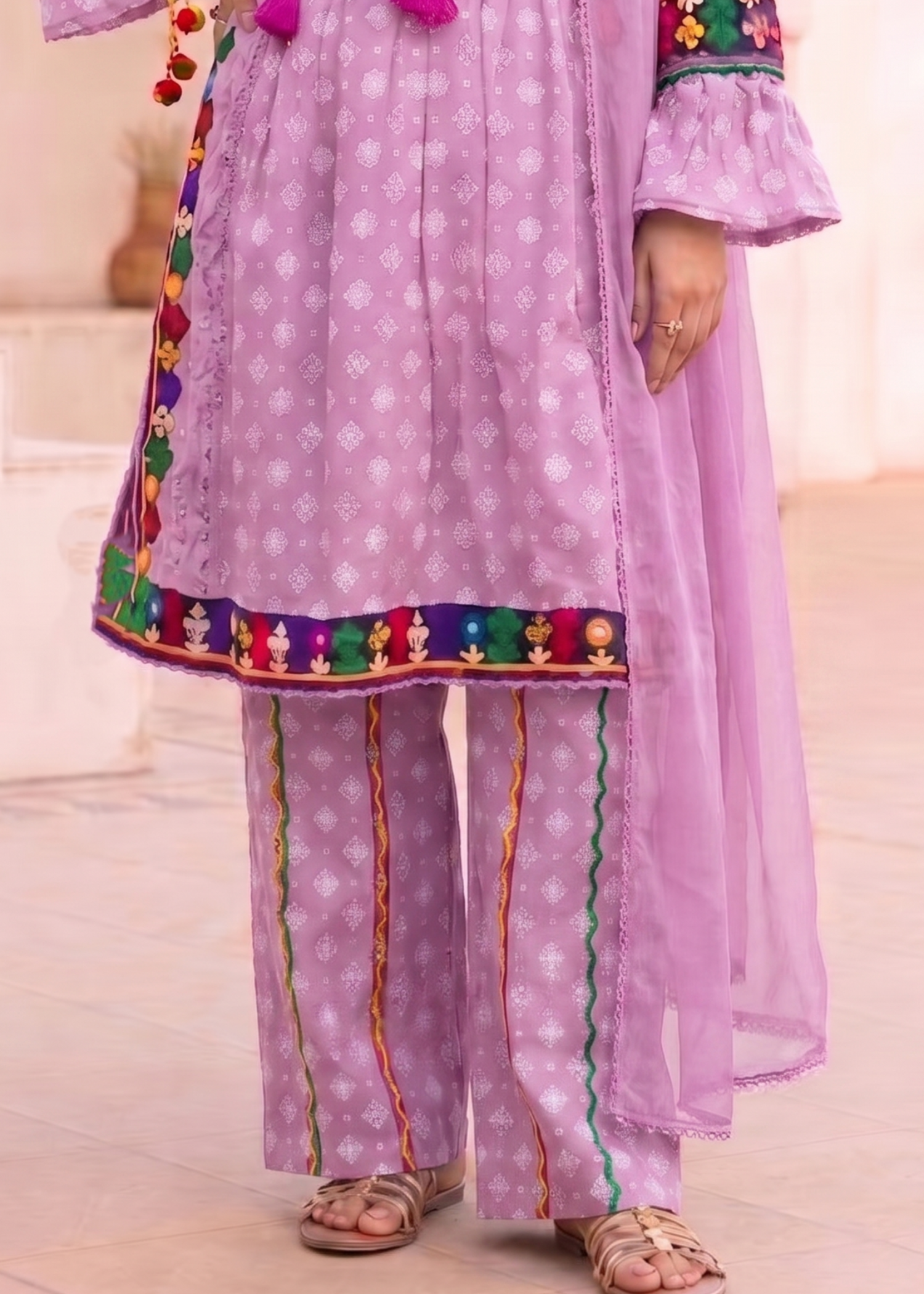 lawn cotton Kurta Set in Lavender pink