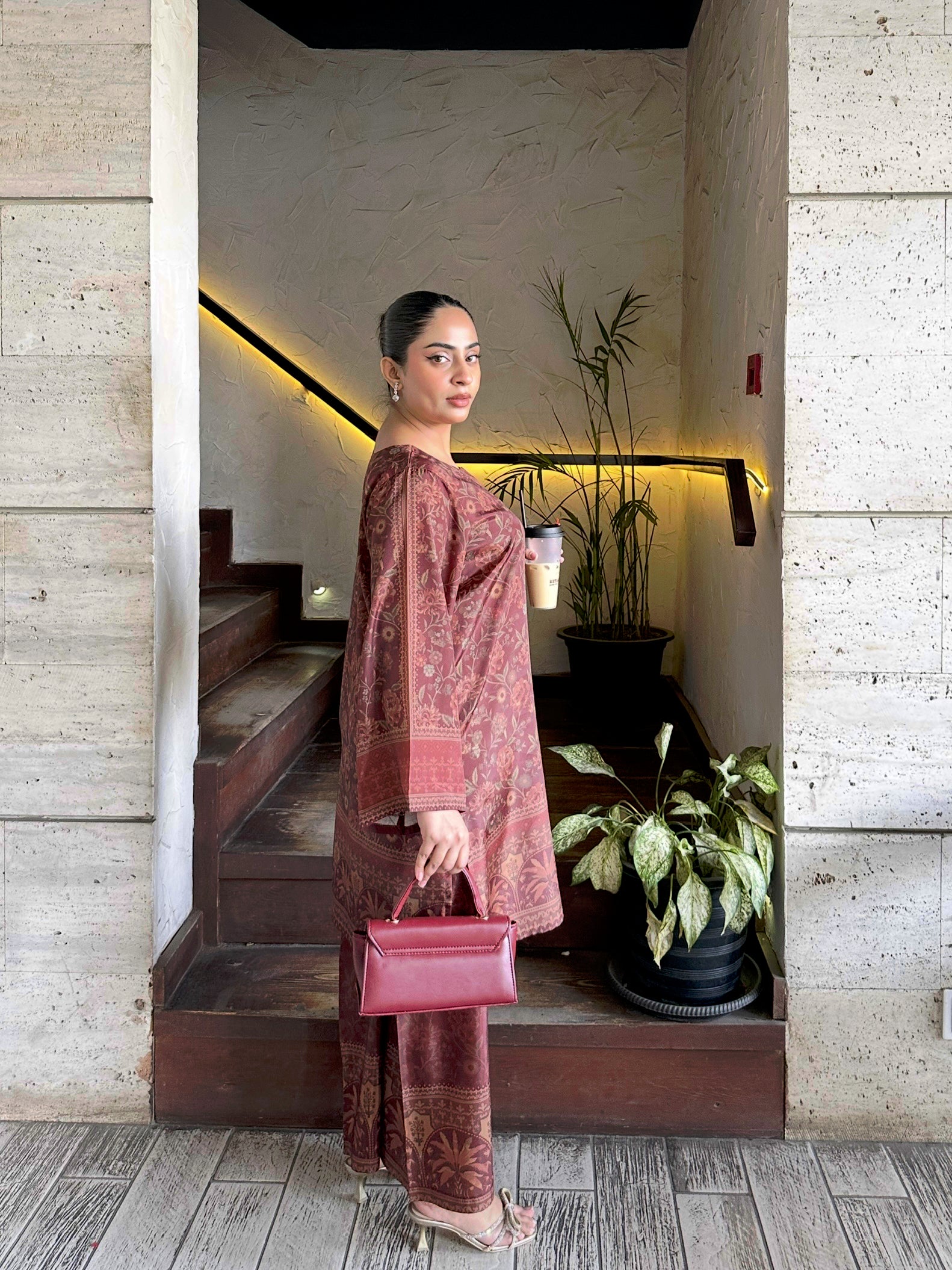 viscose raw silk Co Ord Sets in Rust red
