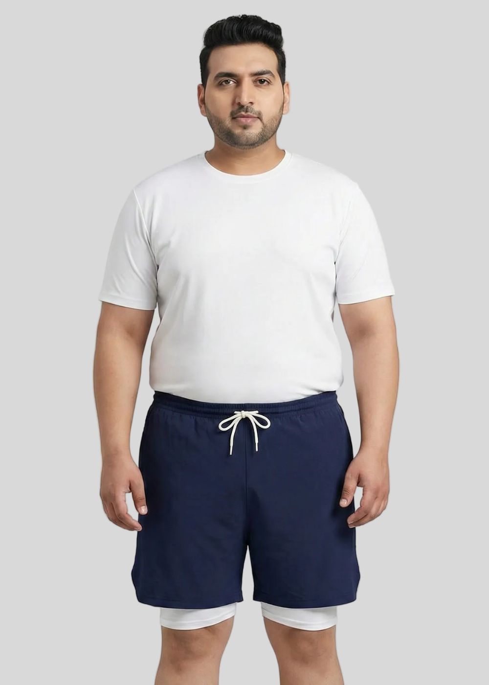 polyester Shorts in Navy blue, white
