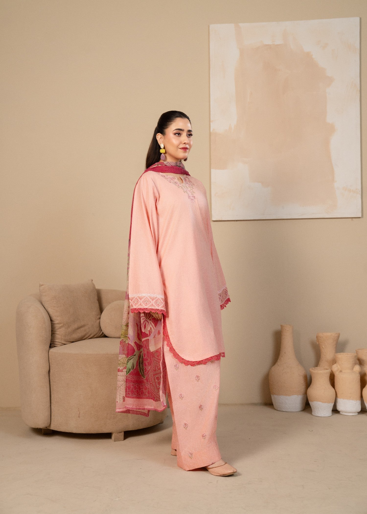 lawn cotton Kurta Set in Light pink