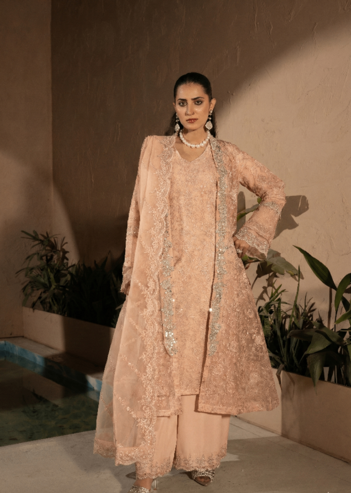 crepe Gown in Peach orange