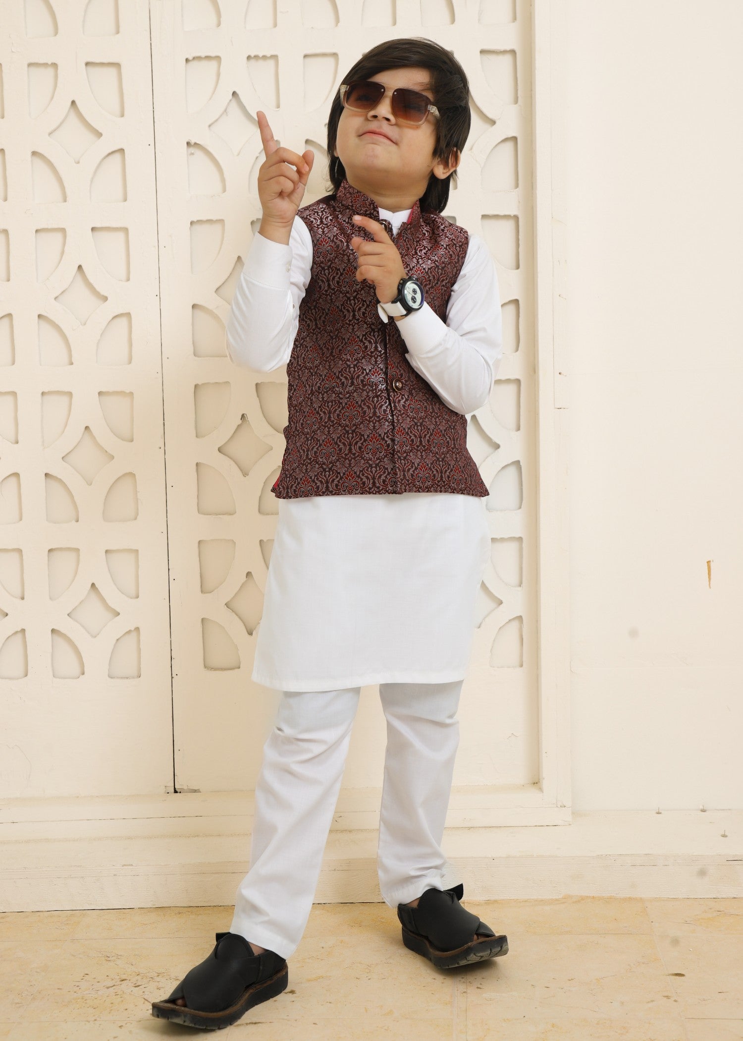 jamawar Waistcoat in Maroon