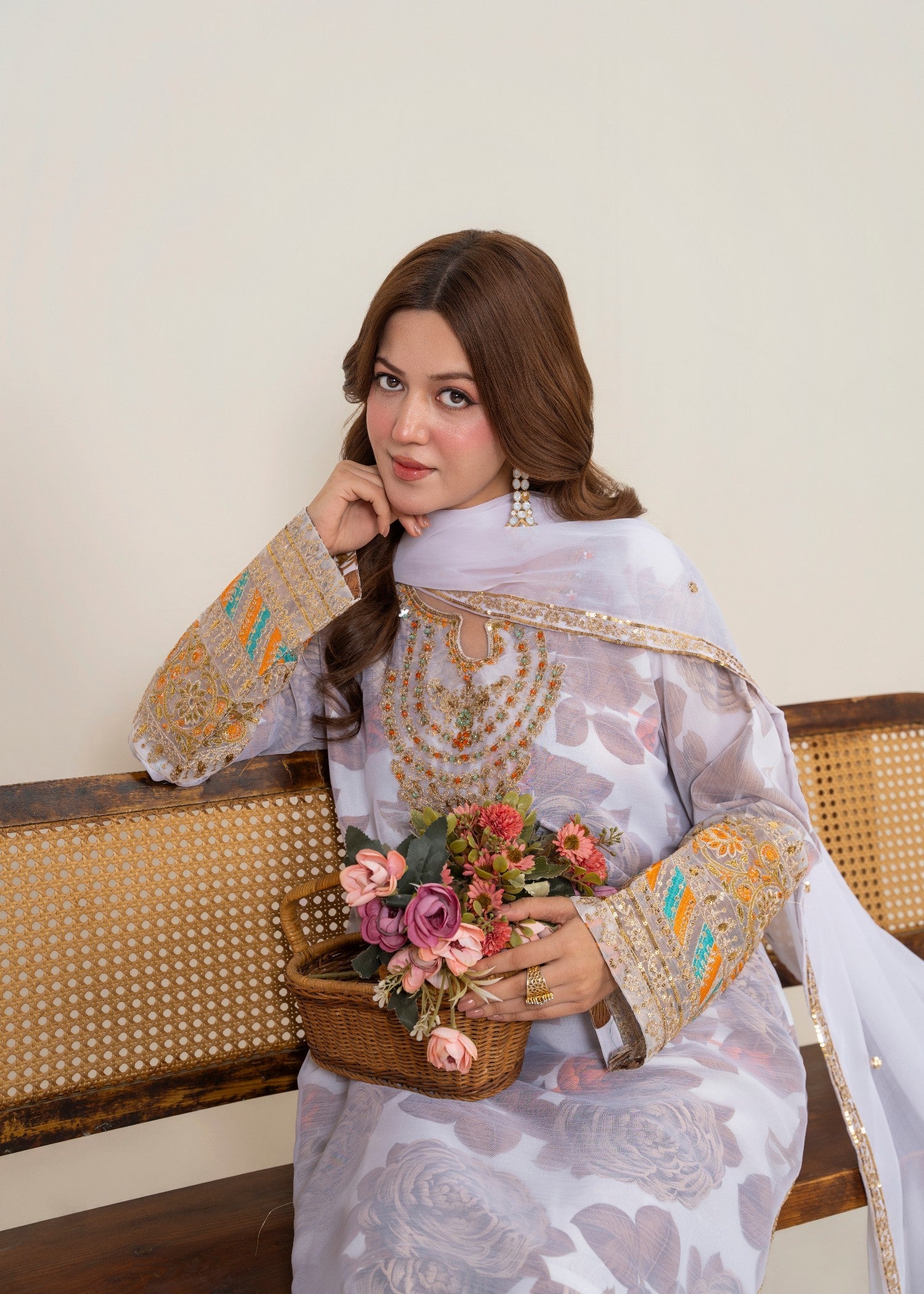chiffon Kurta Set in White