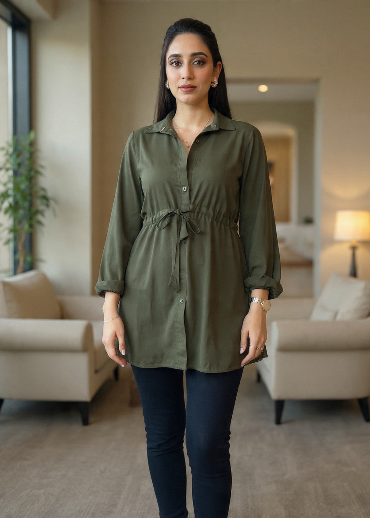georgette Top in Army green