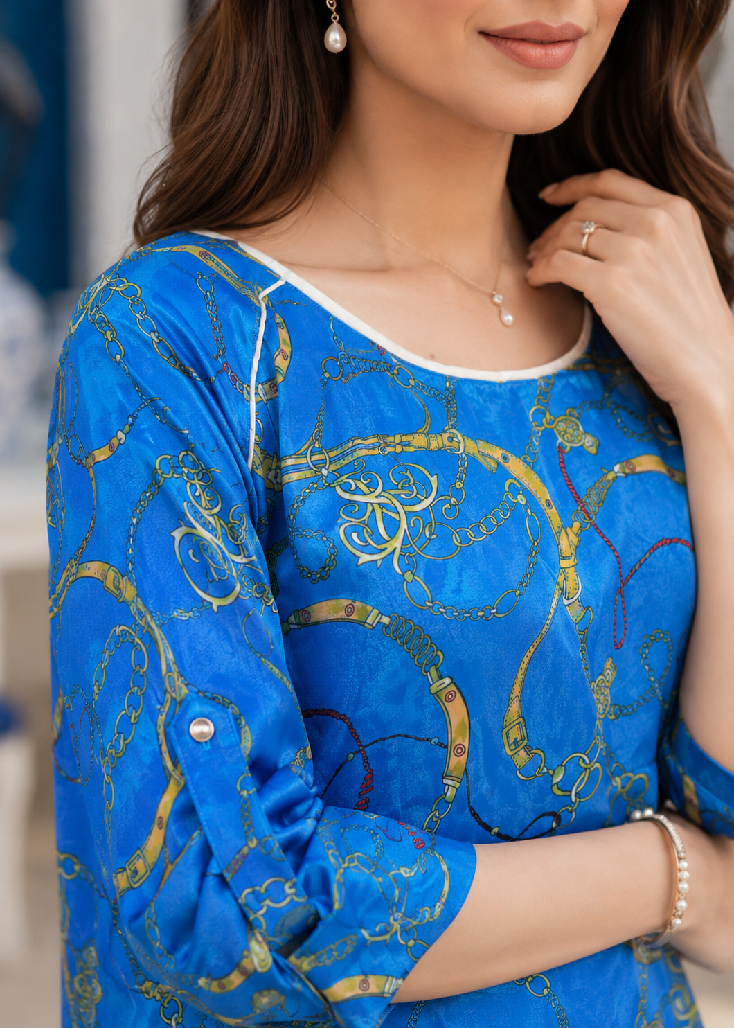 poly silk Top in Blue