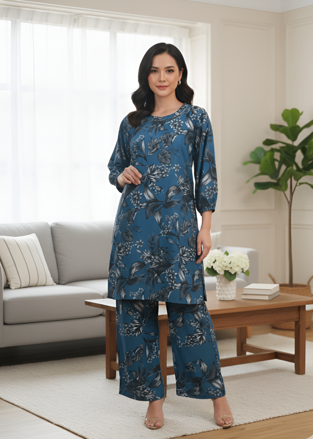 satin silk Co Ord Sets in Ocean blue