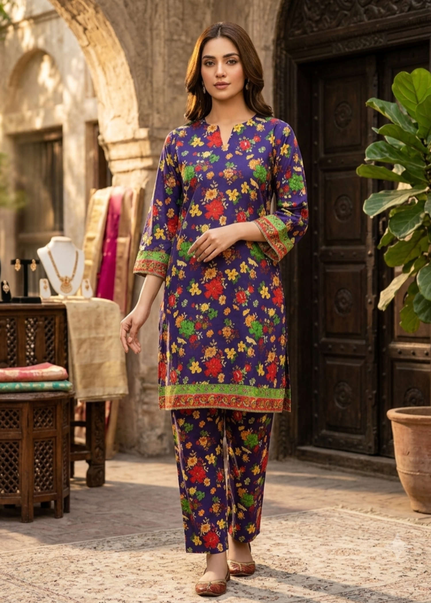 lawn Co Ord Sets in Purple heart