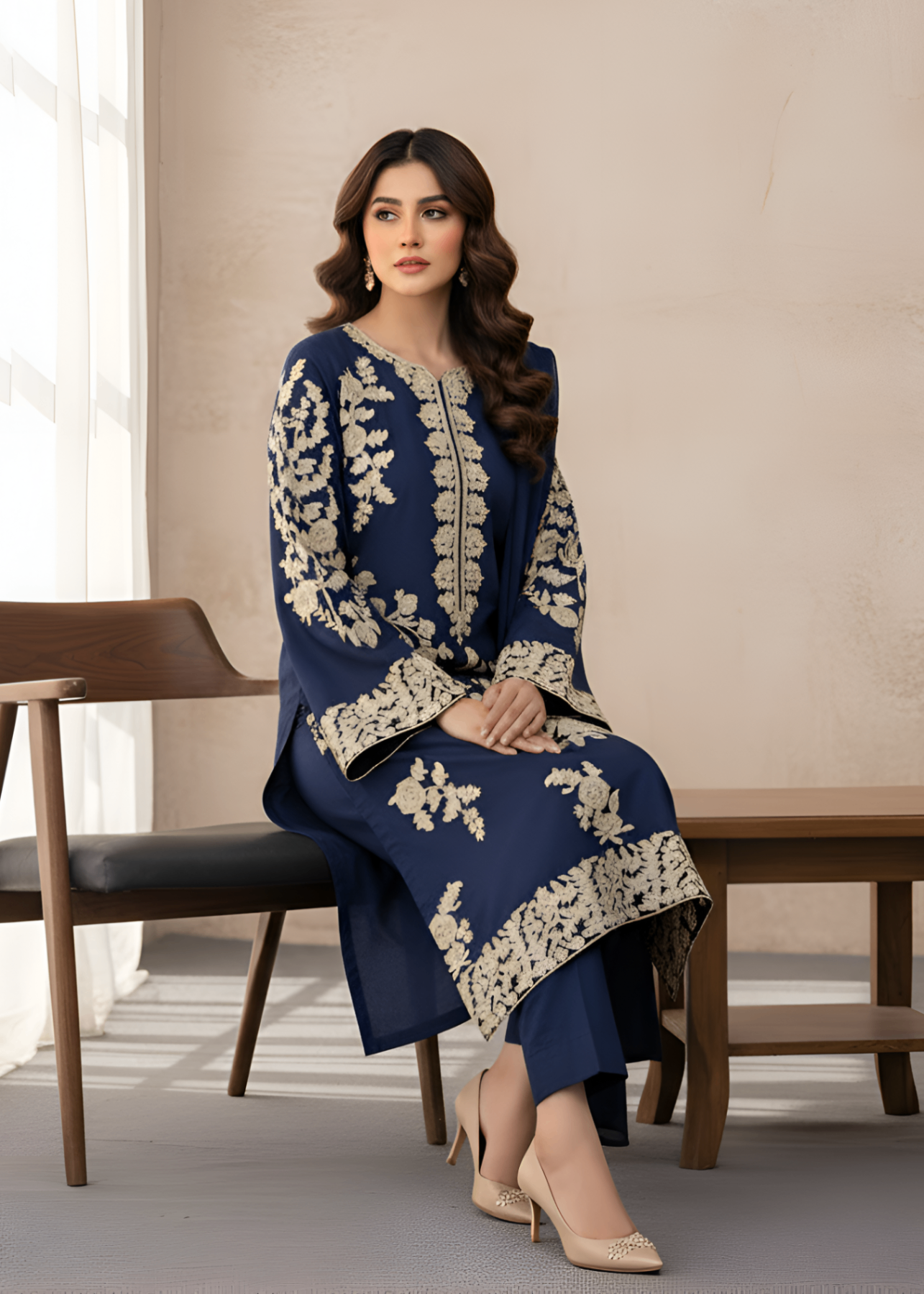 dhanak Kurta Set in Navy blue