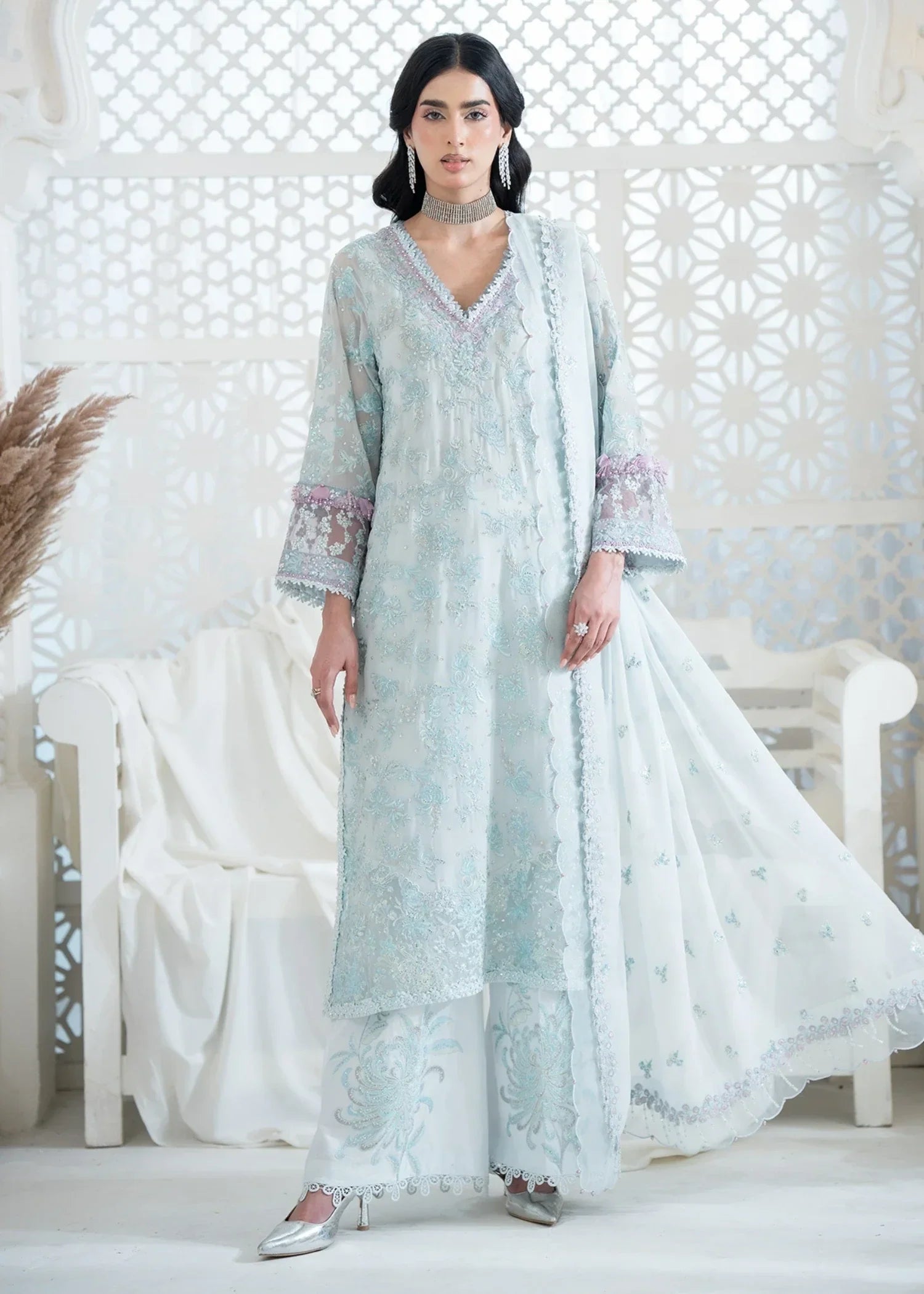 georgette chiffon Kurta Set in Ice blue