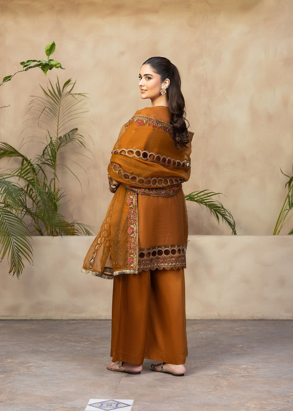 organza Kurta Set in Rustic brown