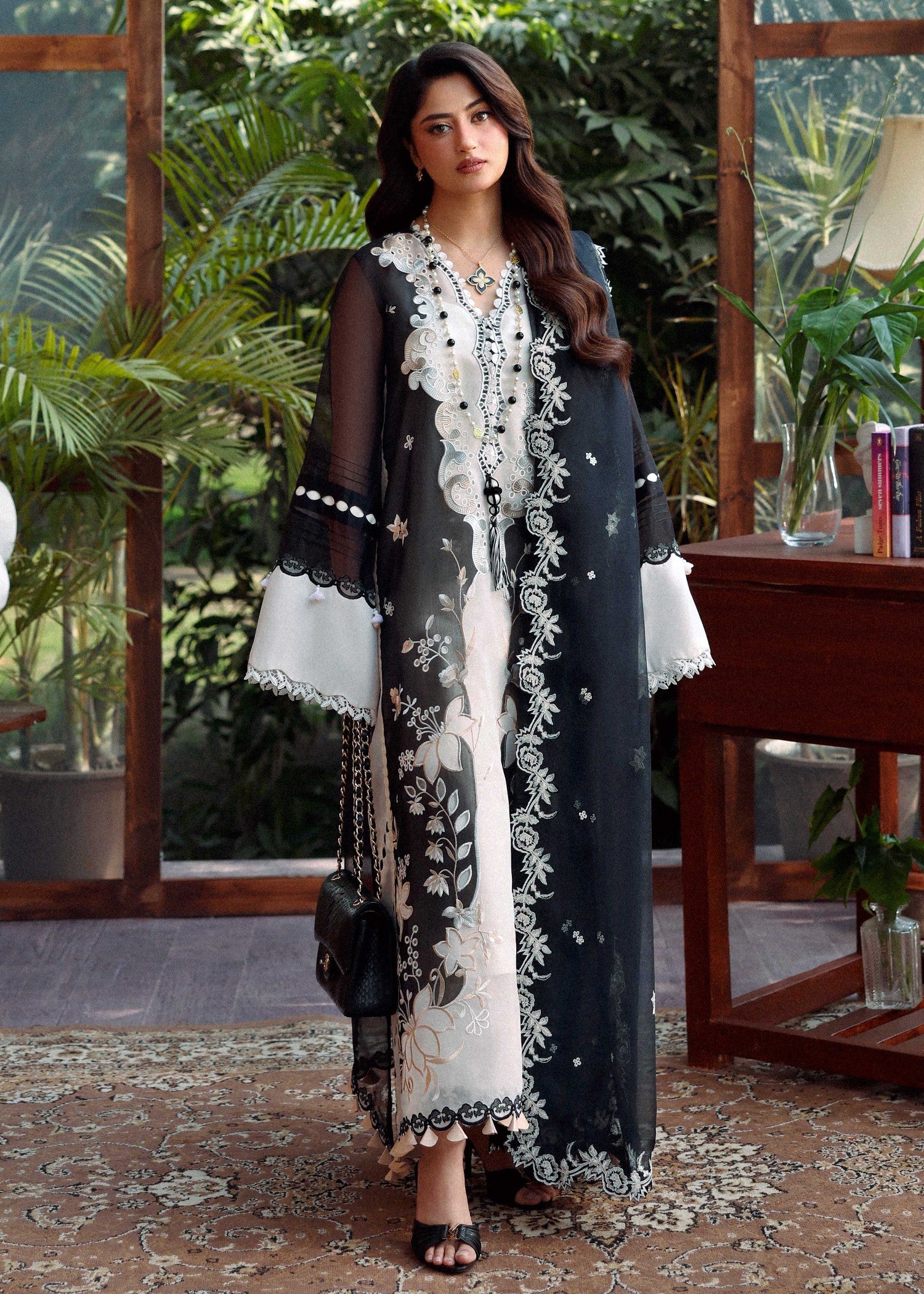 swiss voil Kurta Set in Black