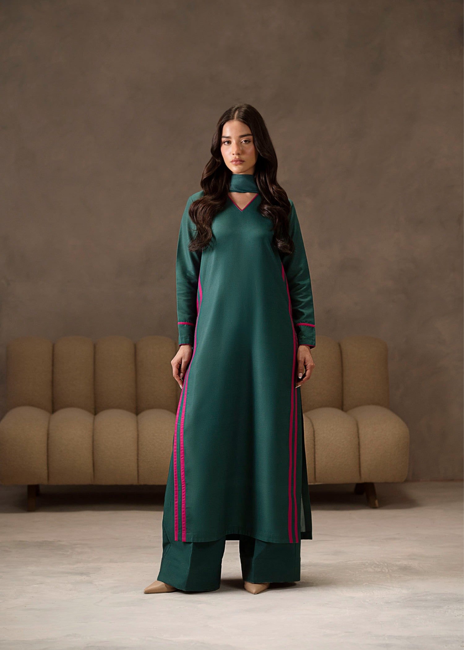 poly lawn Kurta Set in Sea green