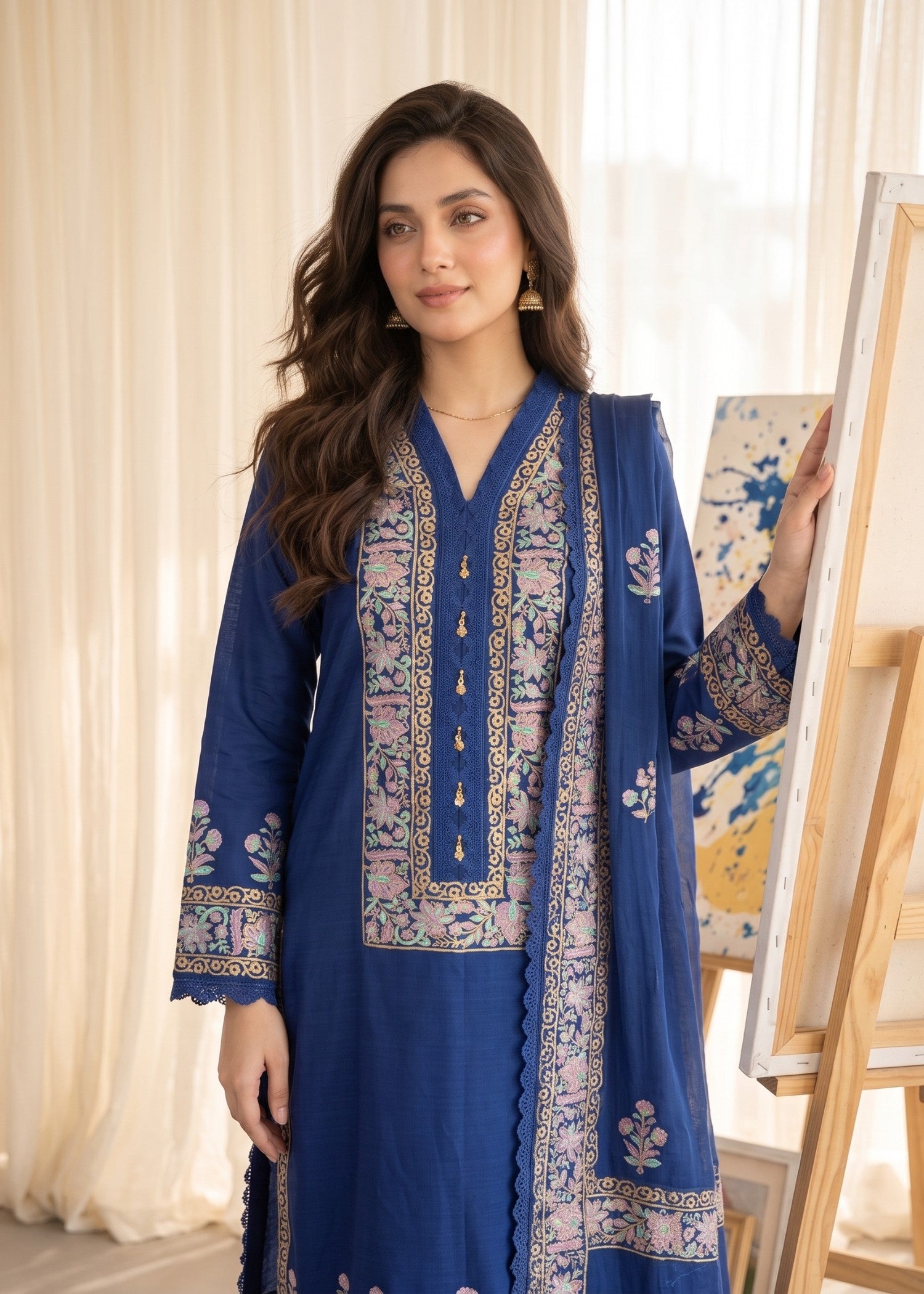 pk raw silk Kurta Set in Navy blue