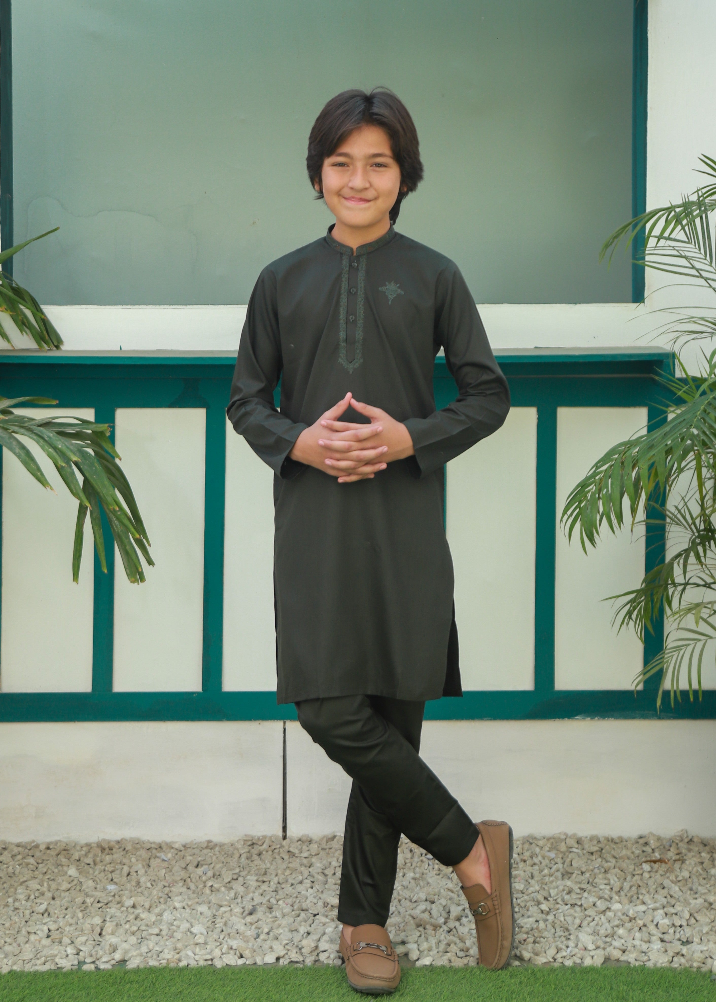 cotton Kurta Set in Dark green