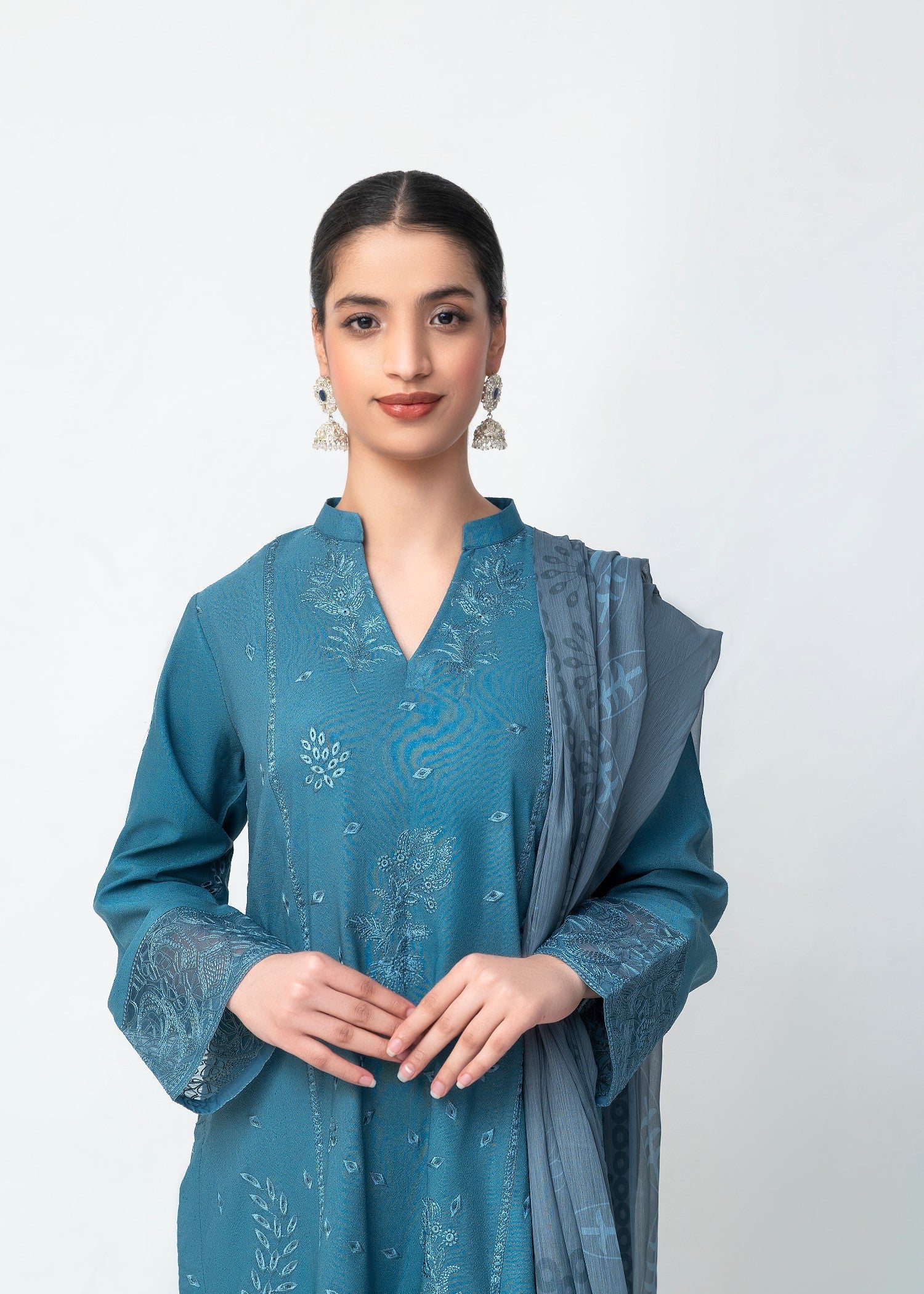 karandi Kurta Set in Steel blue