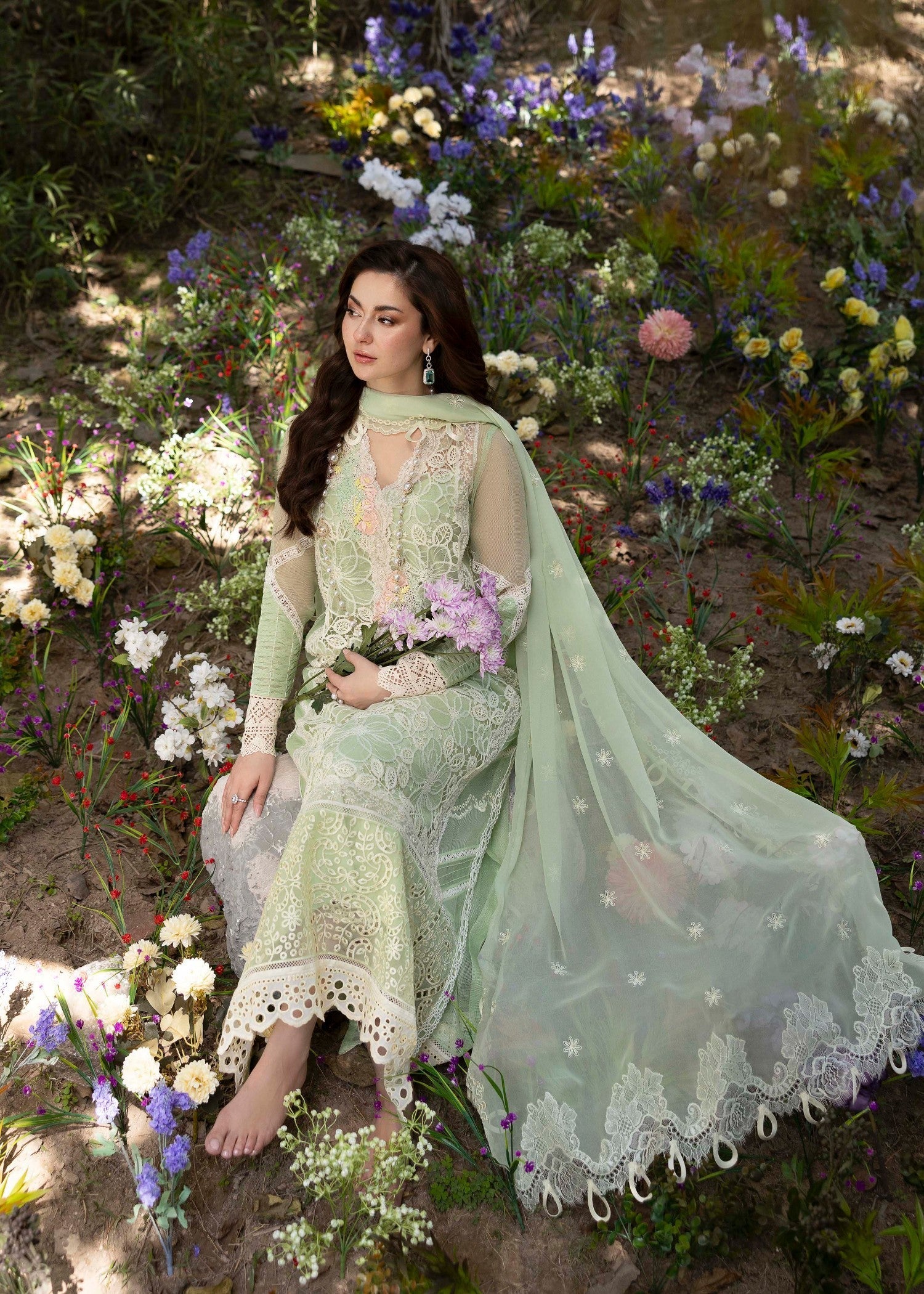 net Kurta Set in Pistachio green
