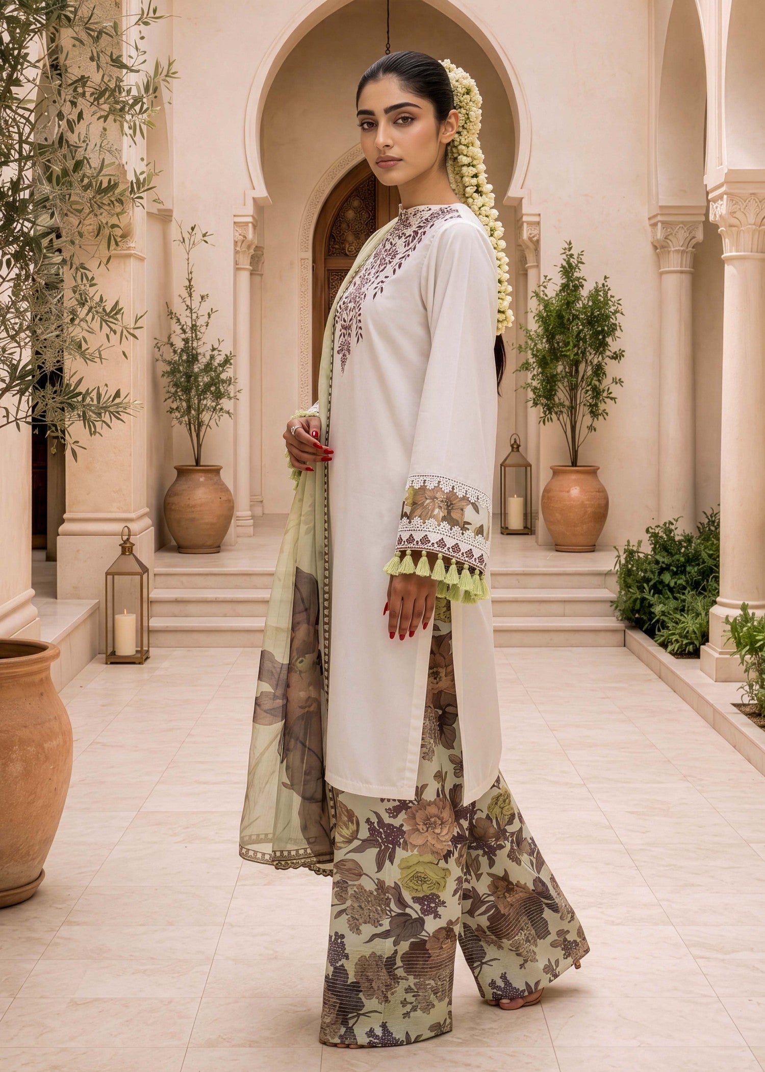 lawn cotton Kurta Set in Off-white