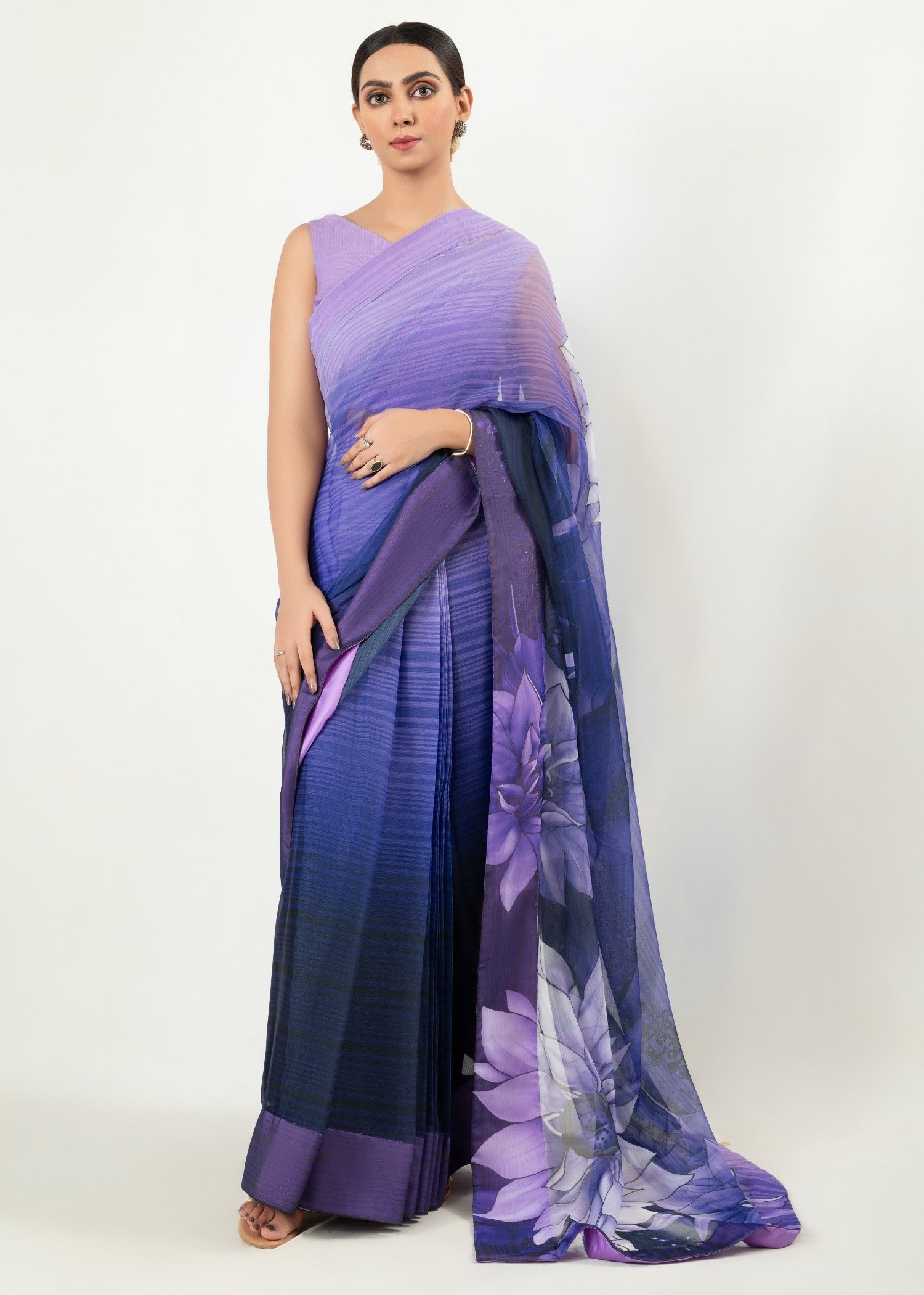 raw silk Saree in Purple rain
