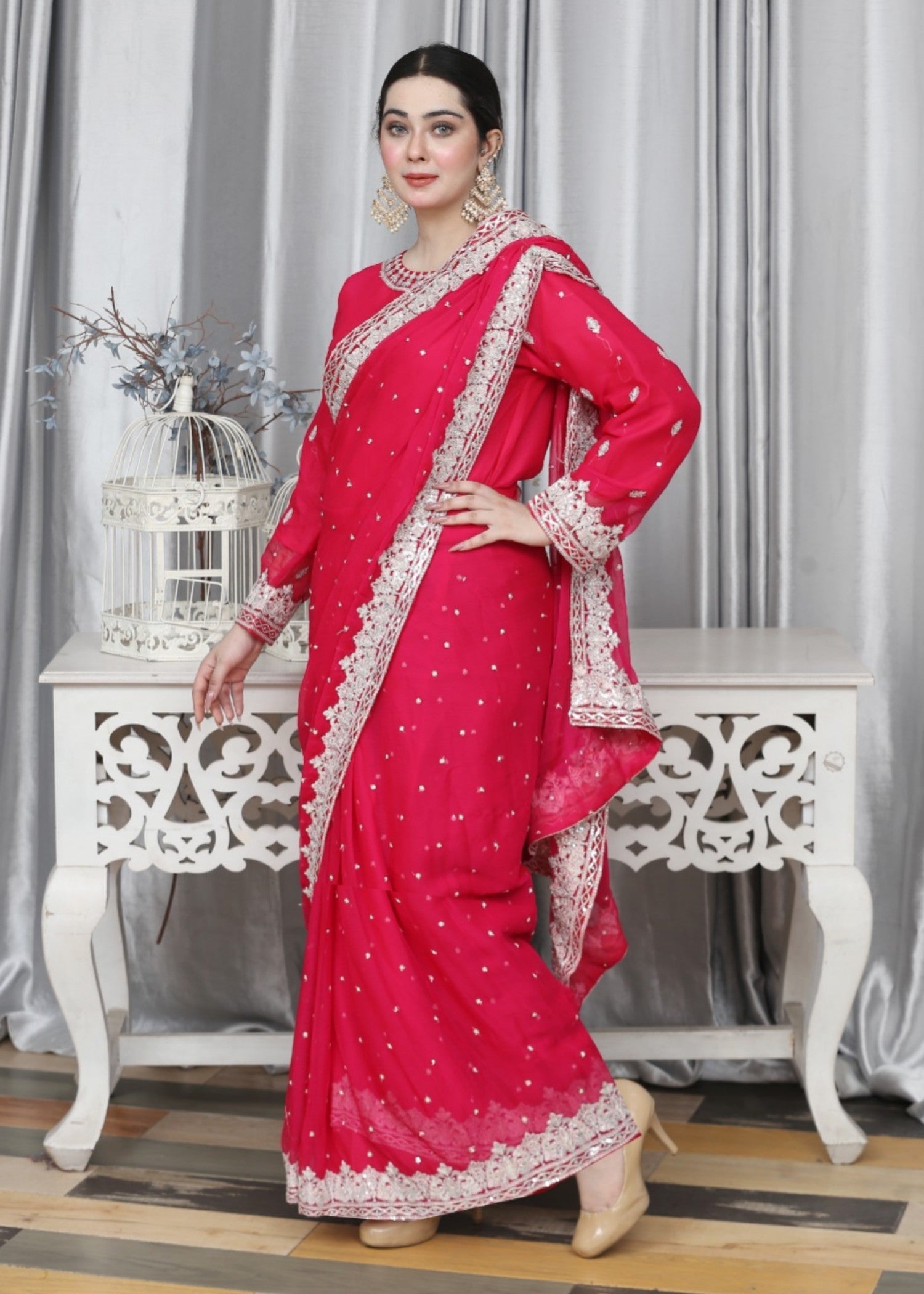 silk Saree in Lollipop pink