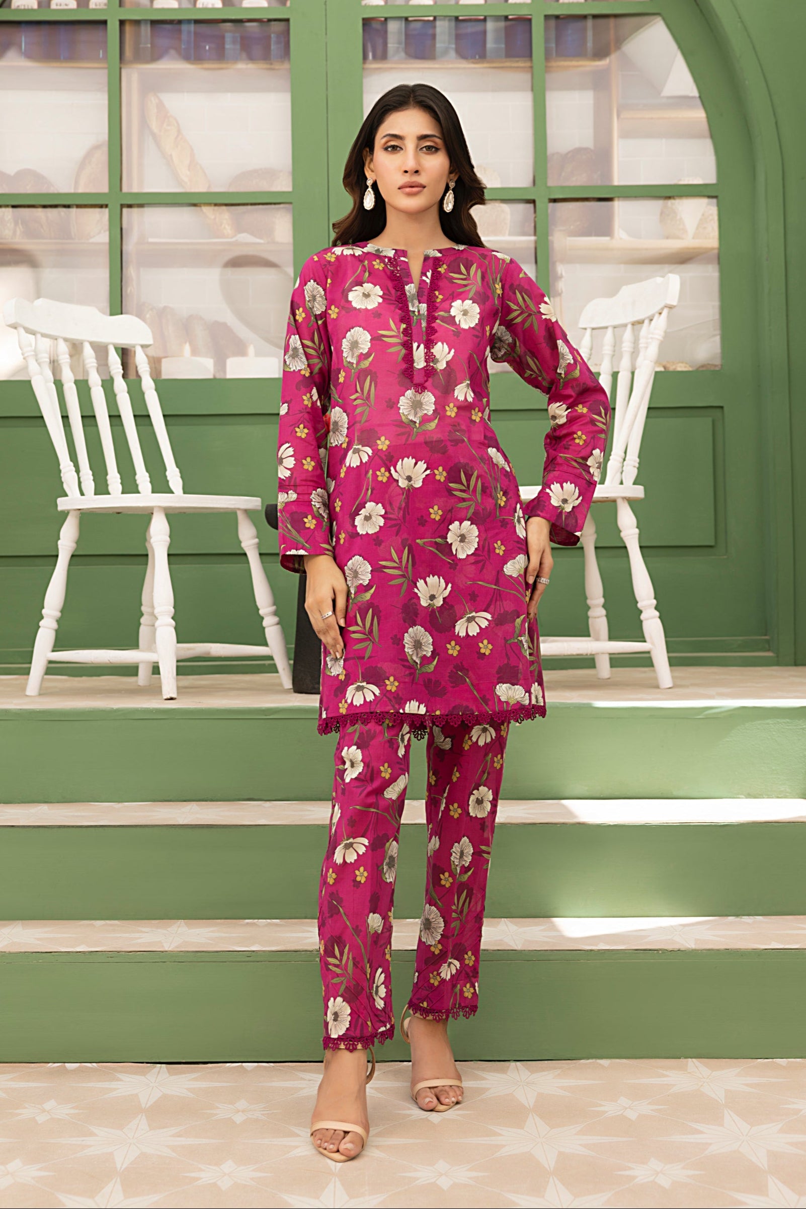 lawn Co Ord Sets in Hot pink red