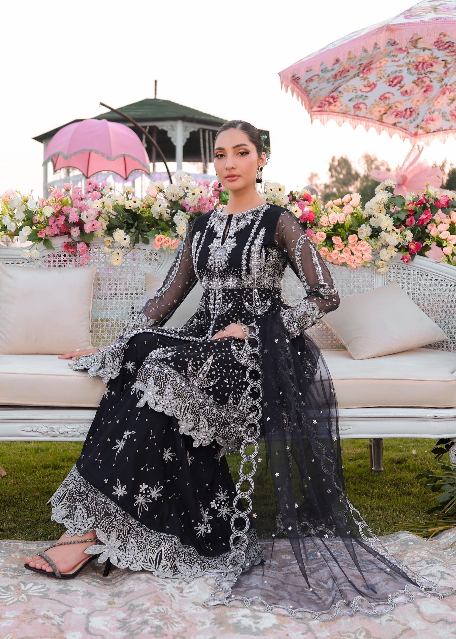 organza Sharara in Black