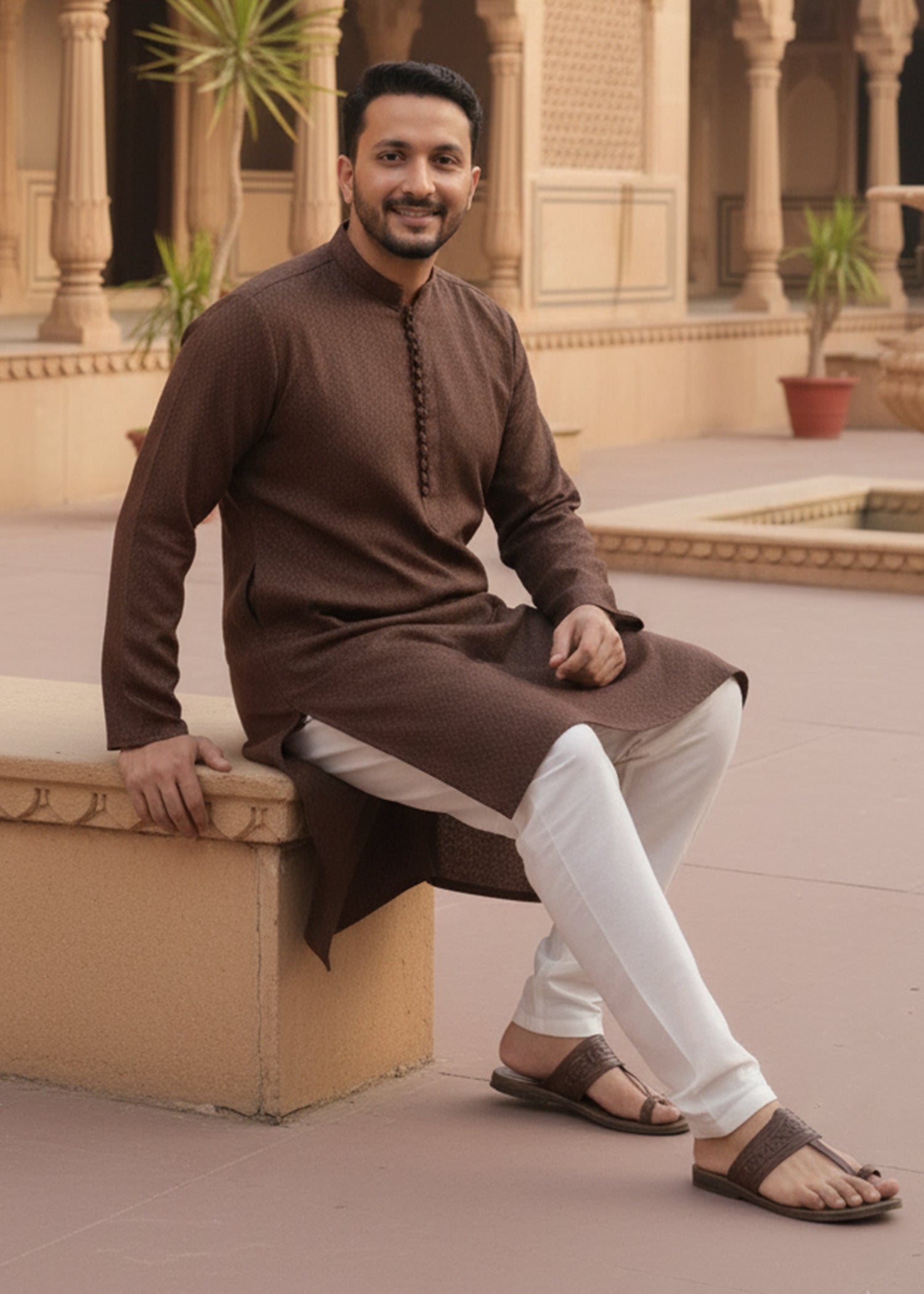 chikankari cotton Kurta in Espresso brown