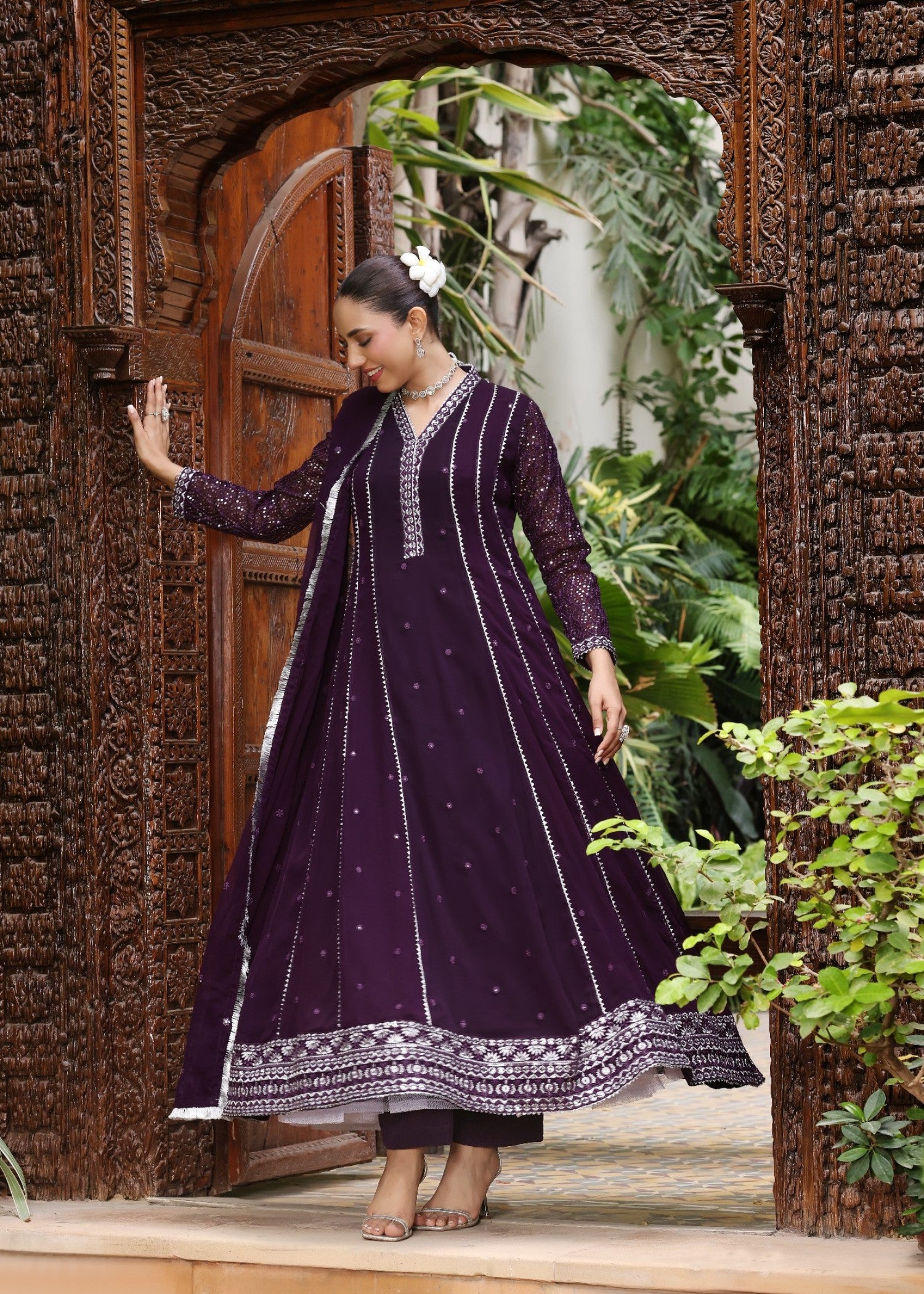 pk chiffon Pishwas in Purple